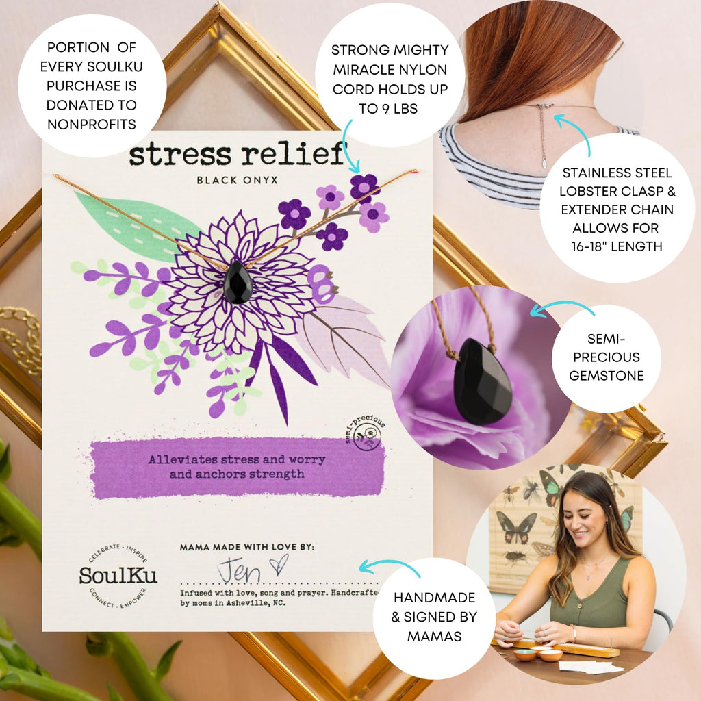 SoulKu Handcrafted Necklace, Empowerment Jewelry With Healing Crystal, Inspirational Jewelry For Women, Mom & Sister Gifts, 2" Extender With Lobster Clasp, 16" Nylon Cord