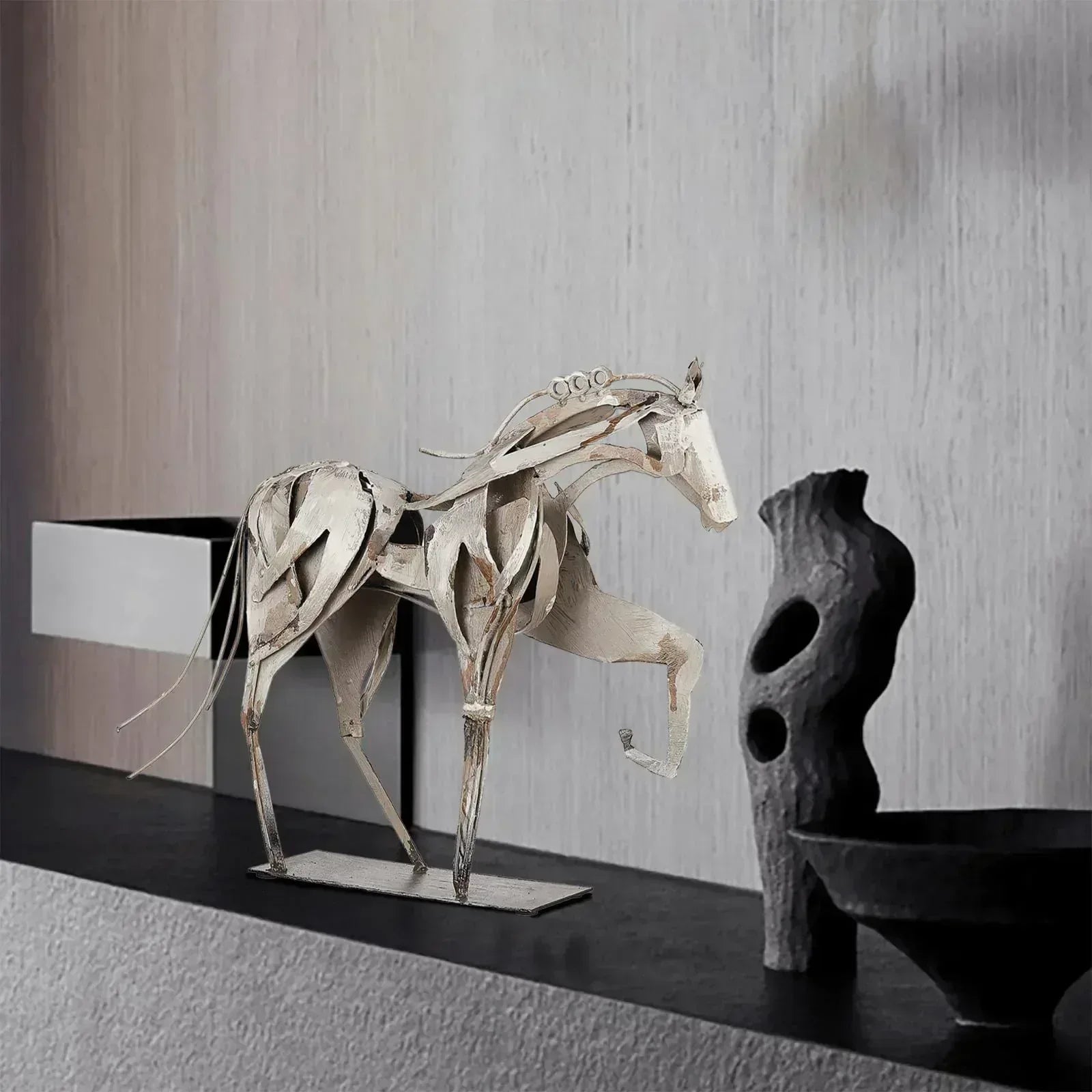 Handmade Metal Horse Statue Decor - Handcrafted & Hand-Painted Sculpture, Unique Rustic Figurine for Home, Office, Desk Decoration (White) - Handmade Lifestyle Shop