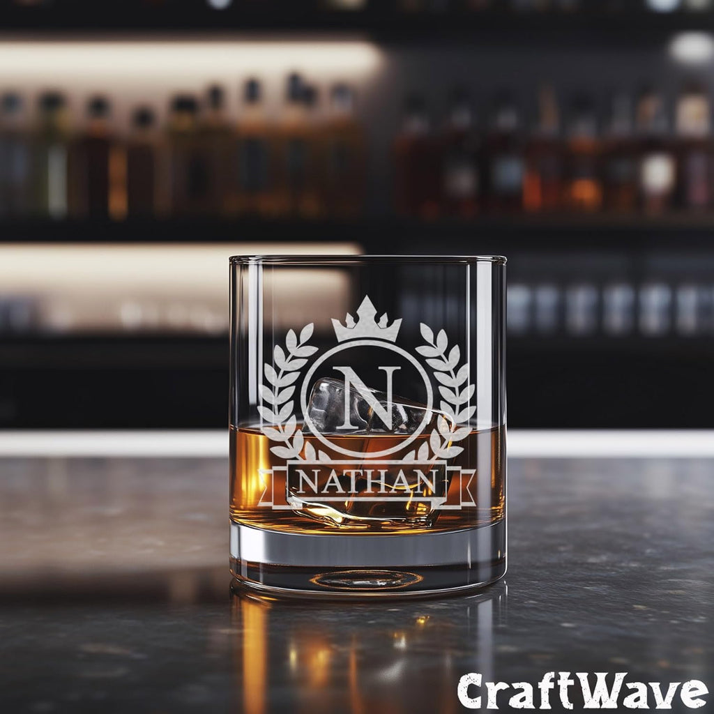 Personalized Whiskey Glass for Men, Custom Engraved Name & Initial Rocks Glasses, 11oz, Barware for Men, Father’s Day Gifts