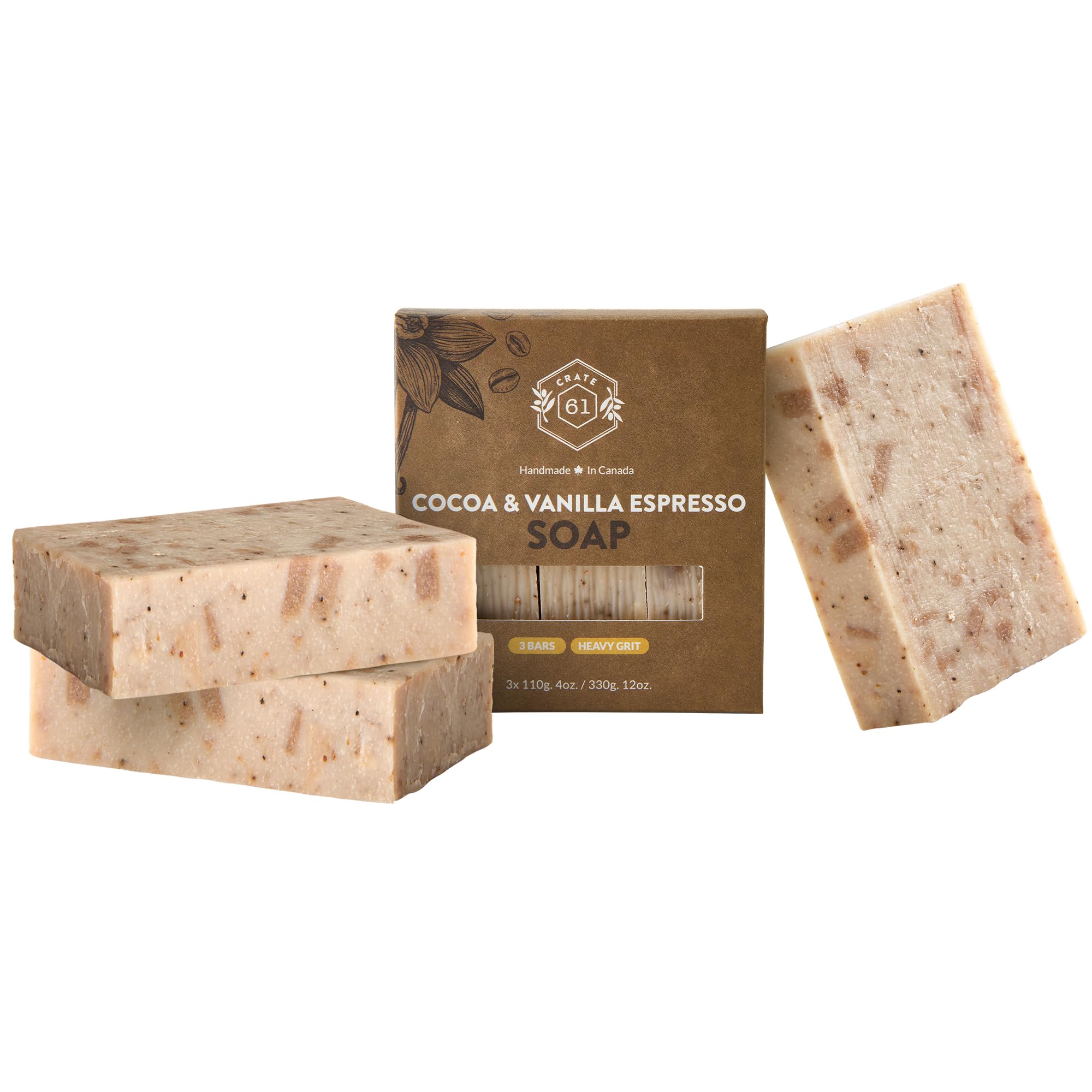 Crate 61 Organics, Handmade in Canada, Plant Based Natural Bar Soap Cold Pressed For Face & Body, w/Premium Essential Oils, For Men & Women 3 Pack (Ginger Cardamom)