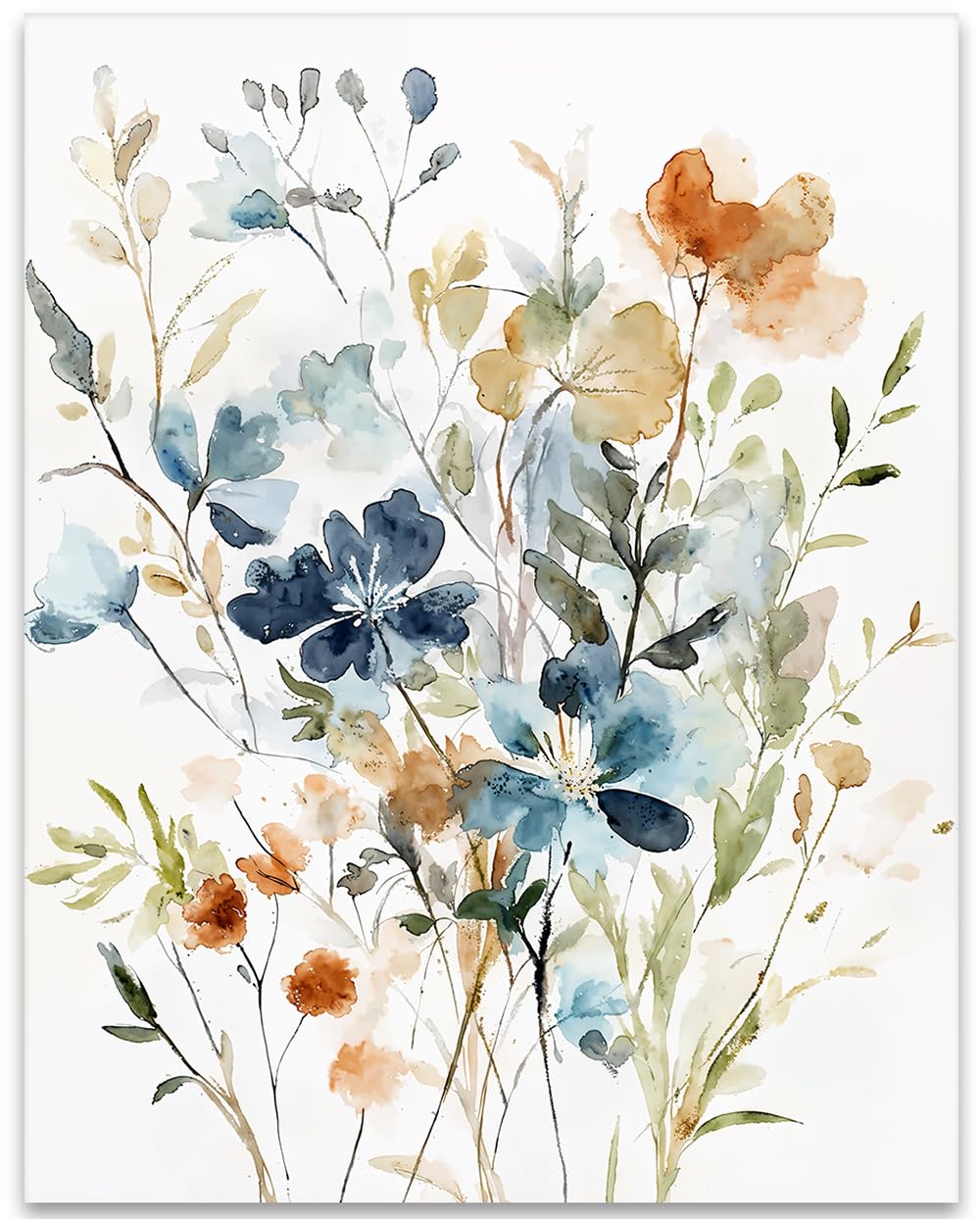 Summer Flowers Floral Artwork Watercolor Painting 11x14 Unframed Poster,Wildflower Wall Art,Abstract Botanical Flower Prints, Muted Floral Painting, Watercolor Prints for Living Room Decor, Art Lovers