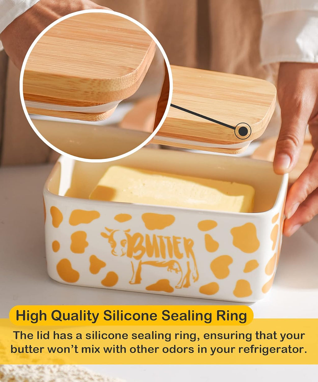 Butter Dish with Lid, Butter Dish with Lid for Countertop, White Butter Keeper Holds Up to 2 Sticks - Butter Holder and Container (Black butter me up, Large)