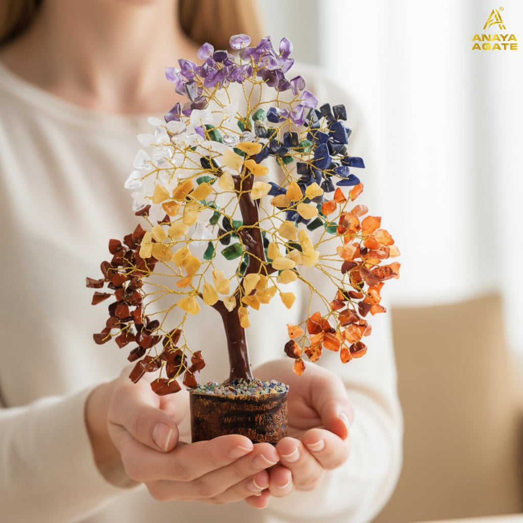 7 Chakra Healing Crystal Tree Kit, Bracelet, Pendant, Necklaces, Handmade Gemstone Money Bonsai Tree of Life Feng Shui Decor for Home Office, Positive Energy, Reiki Healing, for Women