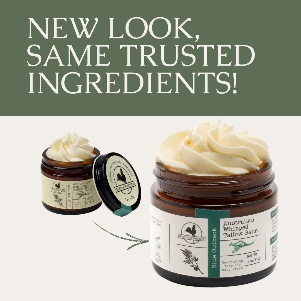 Hearth and Homestead: Handmade Whipped Tallow Balm (Unscented/Herb-Infused) - Organic Body Butter with Infused Olive Oil, for Eczema, Rosacea, Baby - 1.3 oz