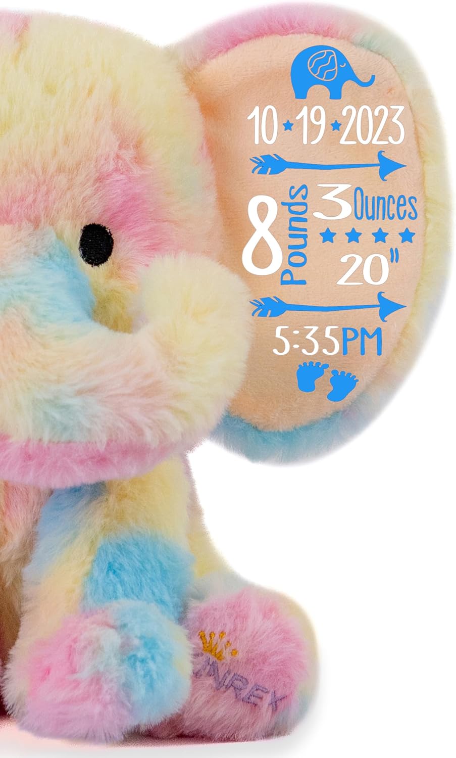 Personalized Elephant Stuffed Animal - Custom Birth Stats Announcement Stuff Elephants Animals for Babies, Baby Shower, Boy, Girl, Newborn, Customized Keepsake Plush Bear Gifts, Pink 9 Inches