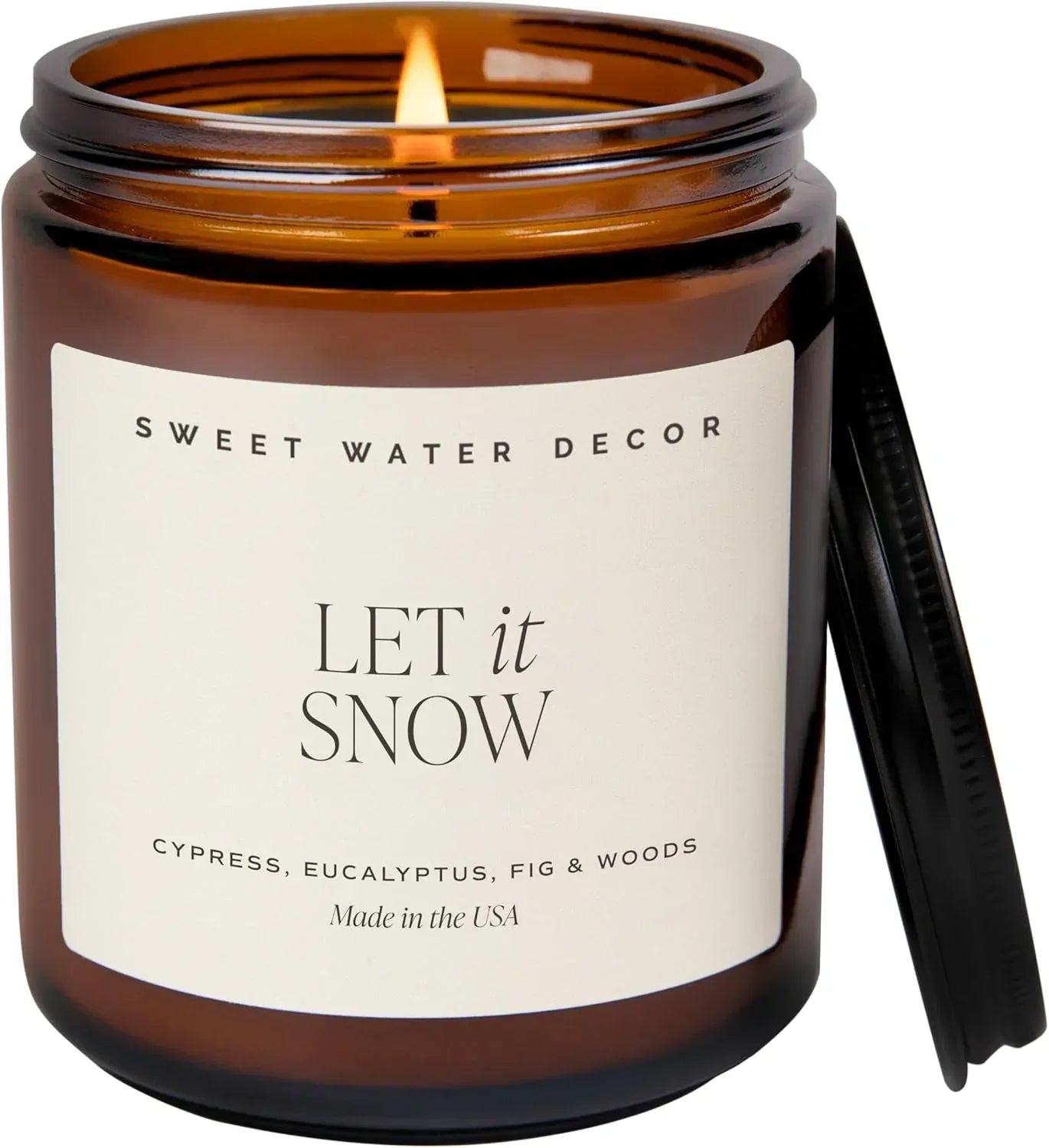Sweet Water Decor Warm and Cozy Soy Candle - Orange Peel, Cinnamon, Ginger and Clove Scented Candles for Home - 9oz Amber Jar + Black Lid, 40+ Hour Burn Time, Made in The USA - Handmade Lifestyle Shop