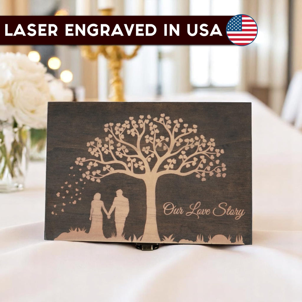 Engraved Memorial Memory Box – Wooden Keepsake Box for Loss of Loved One or Pet – Sympathy Gift – Medium Size – Dark Walnut Finish – 8.5 x 6 x 3 in