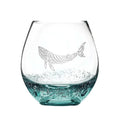 Integrity Bottles Tribal Whale Design Stemless Wine Glass, Handmade, Handblown, Hand Etched Gifts, Sand Carved, 18oz (Bubbly Teal) - Handmade Lifestyle Shop