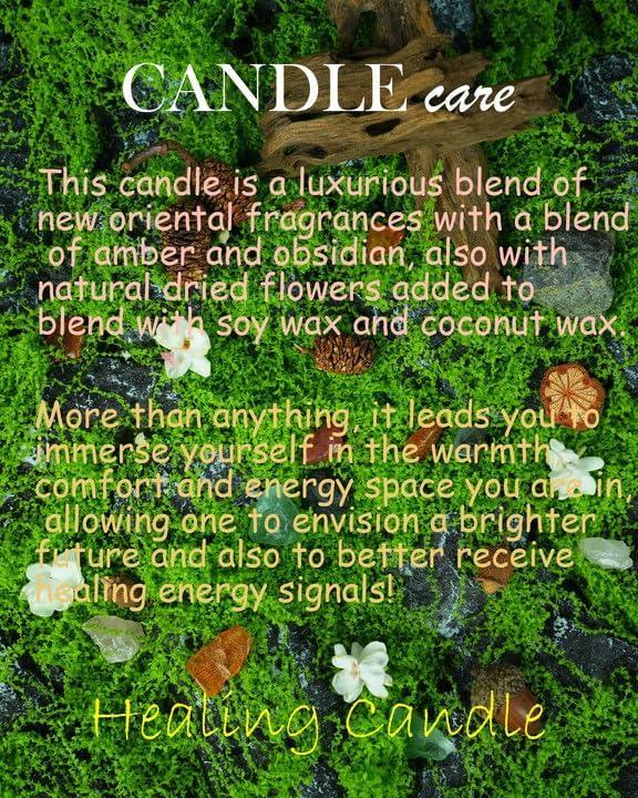 Obsidian Crystal Energy Candle, Good Aura Health Protection, Baltic Amber Chakra Magic Self-Care, Emotional Support, Encouragement and Affirmation Gift.(HEAL) - Handmade Lifestyle Shop
