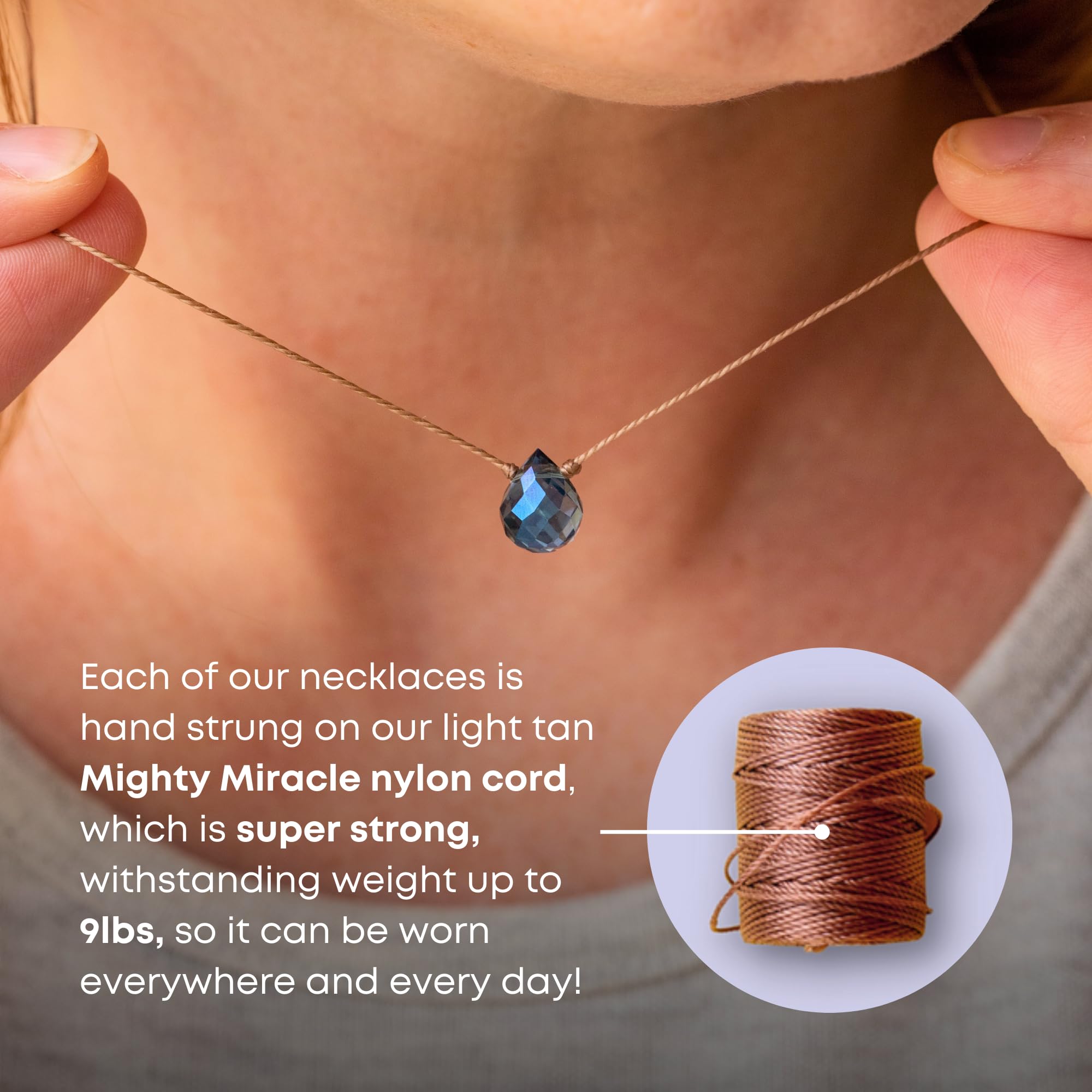 SoulKu Handcrafted Necklace, Empowerment Jewelry With Healing Crystal, Inspirational Jewelry For Women, Mom & Sister Gifts, 2" Extender With Lobster Clasp, 16" Nylon Cord