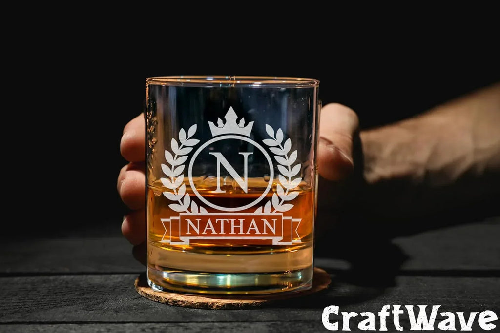Personalized Whiskey Glass for Men, Custom Engraved Name & Initial Rocks Glasses, 11oz, Barware for Men, Father’s Day Gifts - Handmade Lifestyle Shop