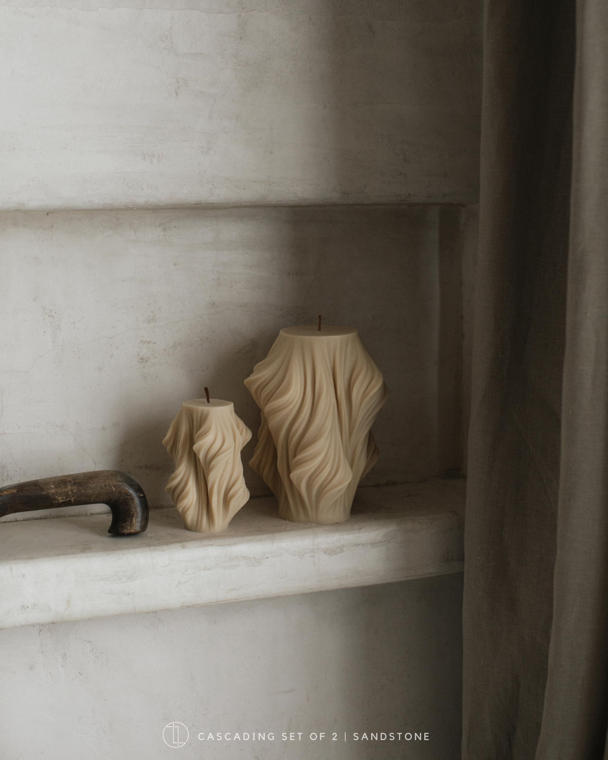 LAWA Cascading Wave Candle - Large Beautiful Handmade Pillar Scented Soy Wax Elegant Bubble Aesthetic Candle Housewarming Gift Home Room Shelf Decor Idea Olive Beige (Large)