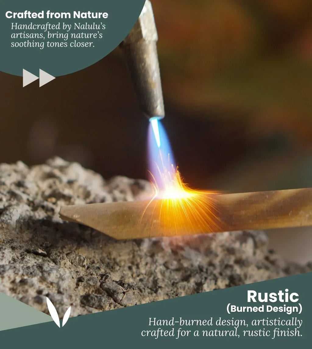 Rustic Bamboo Wind Chimes - Outside Outdoor Wooden Windchimes, Medium, Floral Burned Design with Coconut Crown, Handcrafted with Calming Deep Tones, Home Decor Ideal Gift for Him & Her - Handmade Lifestyle Shop