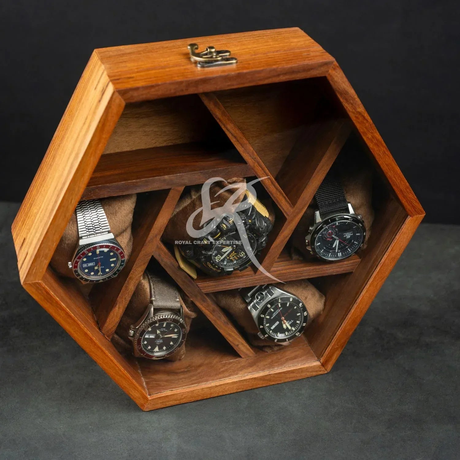 Premium 7-Slot Wooden Timepiece Display Case – Handcrafted Honeycomb Watch Box for Men in Superior Indian Rosewood | Hinged Glass Cover – Father’s Day Gift – Luxury Built to Last - Handmade Lifestyle Shop