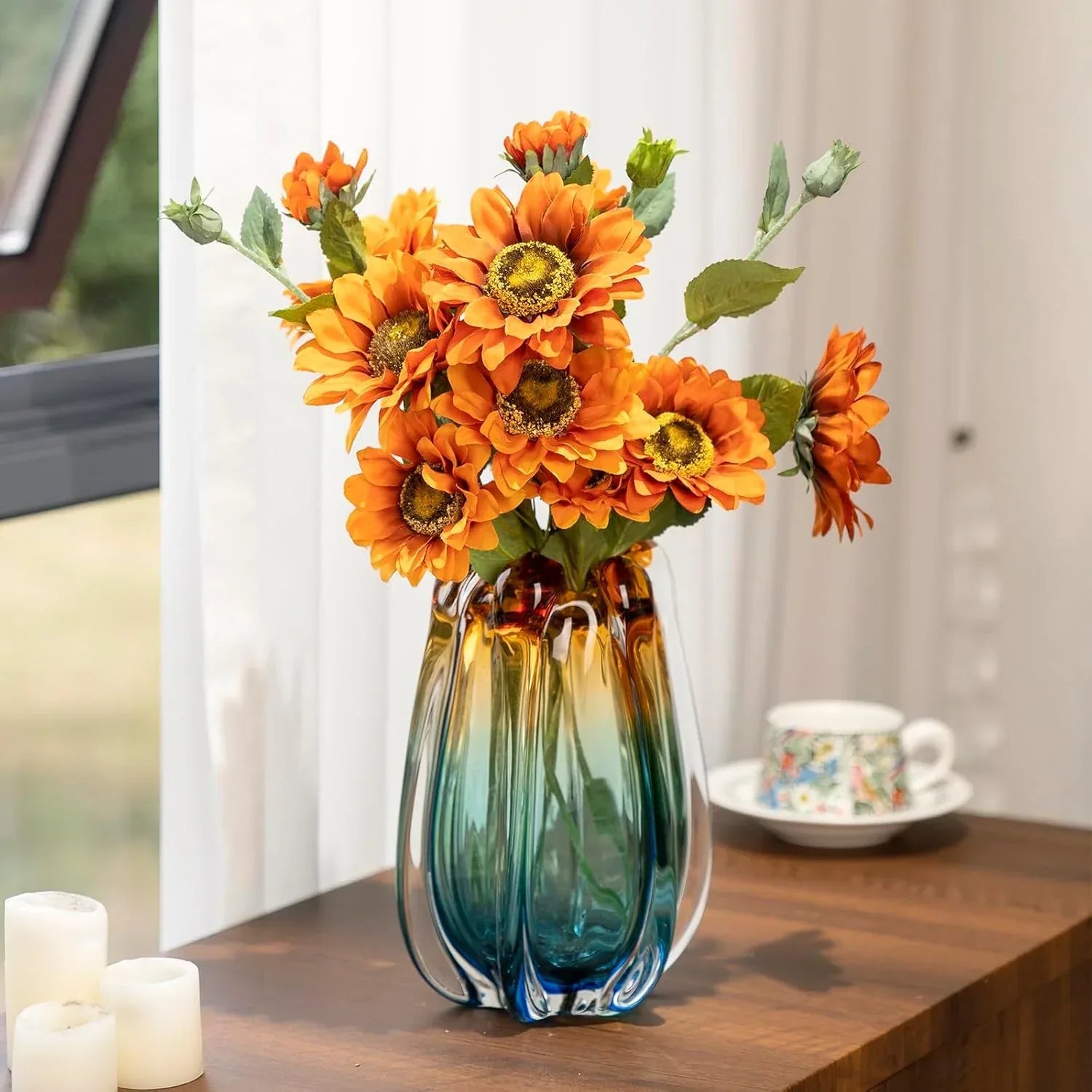 Hand Blown Glass Flower vases, Unique Glass vases, Wide Mouth vases, Small Modern Art Deco Glass vases for Home Living Room, Office, Table centerpieces, Bookshelves and Wedding Decorations - Handmade Lifestyle Shop