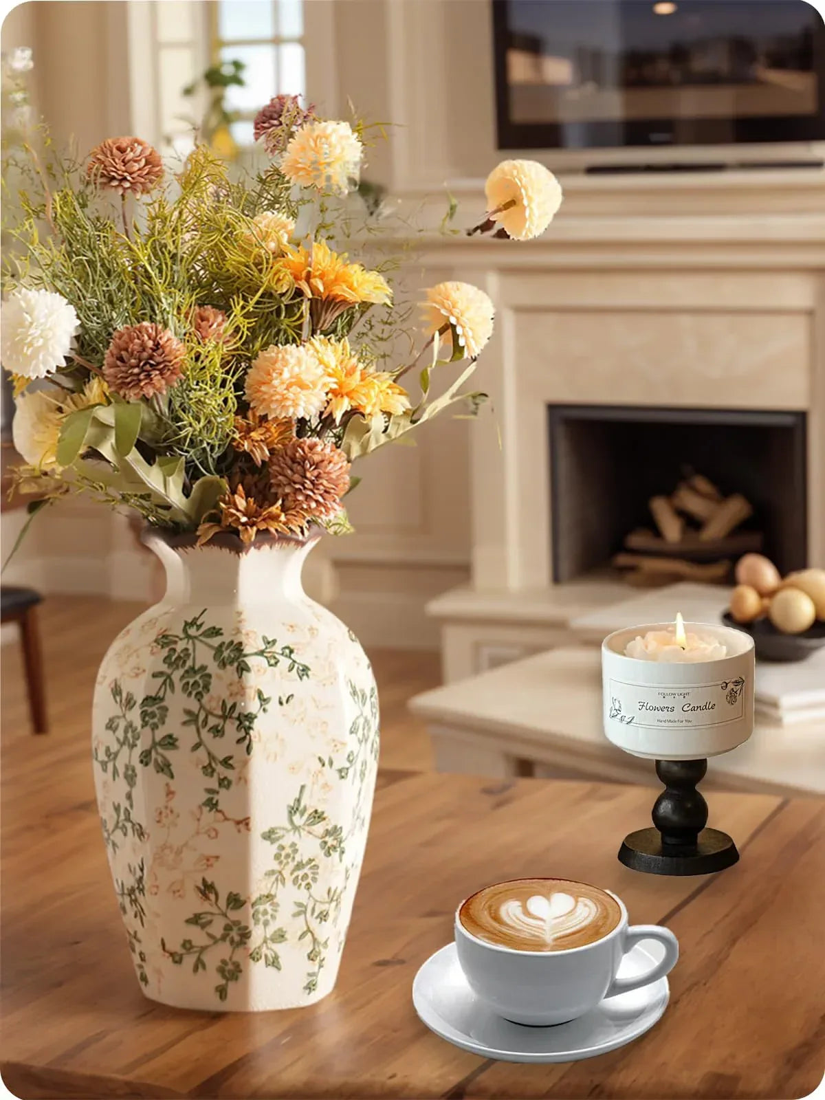 Vintage Ceramic Vase - 8.2 Inch Hand-Painted Roses with Ice Crackle Glaze Finish, American Farmhouse Style Pitcher Vase for Home Decor, Centerpiece, Shelf, Table, Office, Rustic Wedding Gift - Handmade Lifestyle Shop