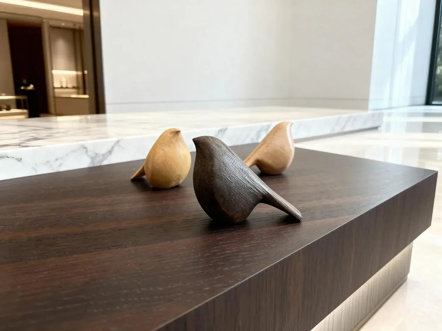 Natural Wood Bird Trio 4.1”L Set of 3 – Small Bird Sculptures & Animal Statues, Hand-Finished Modern Coffee Table Shelf Decor, Gift-Ready (3, Mixed) - Handmade Lifestyle Shop