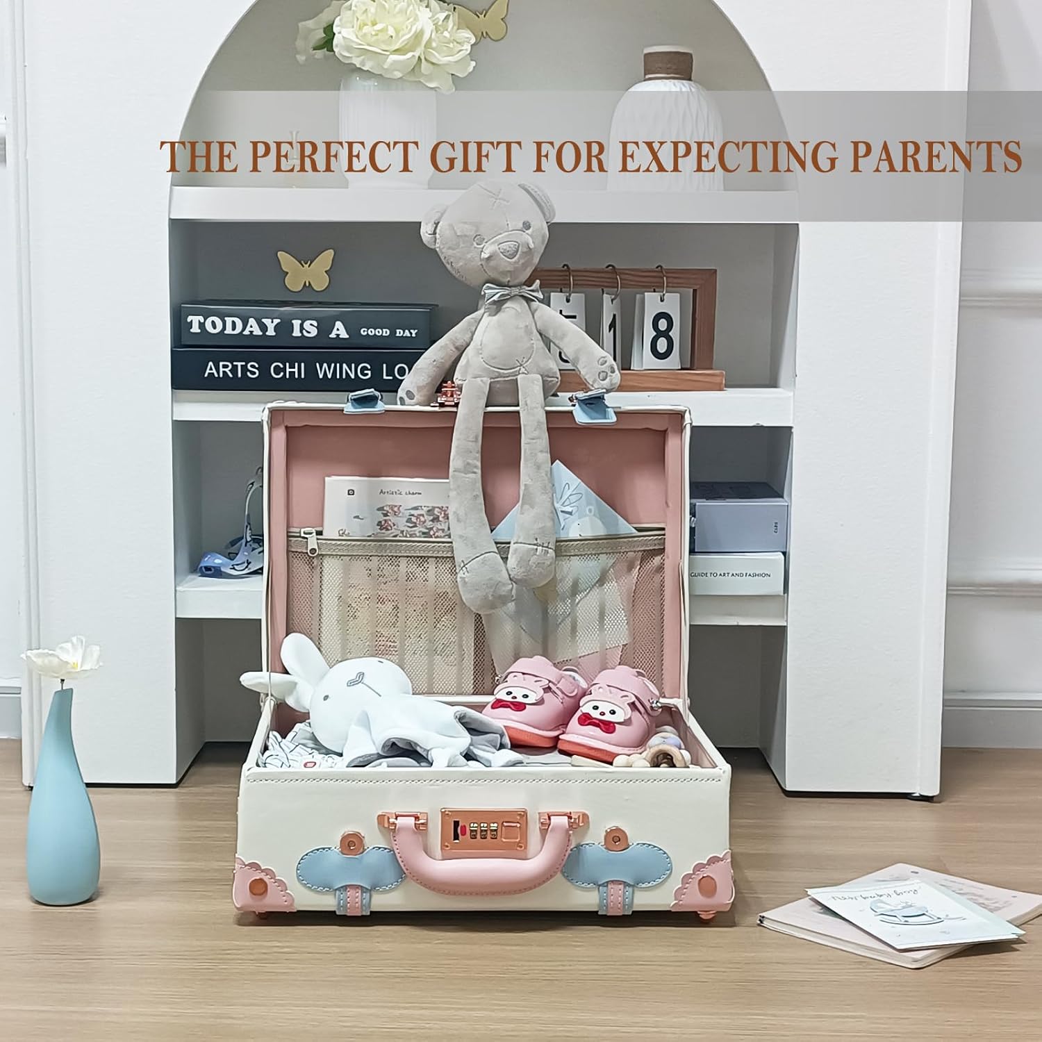 Unitravel Baby Keepsake Case, Handmade Memory Storage Box, Newborn Keepsake Box, Vintage Suitcase for Baby Shower, Baptism, Naming Ceremony or Birthday