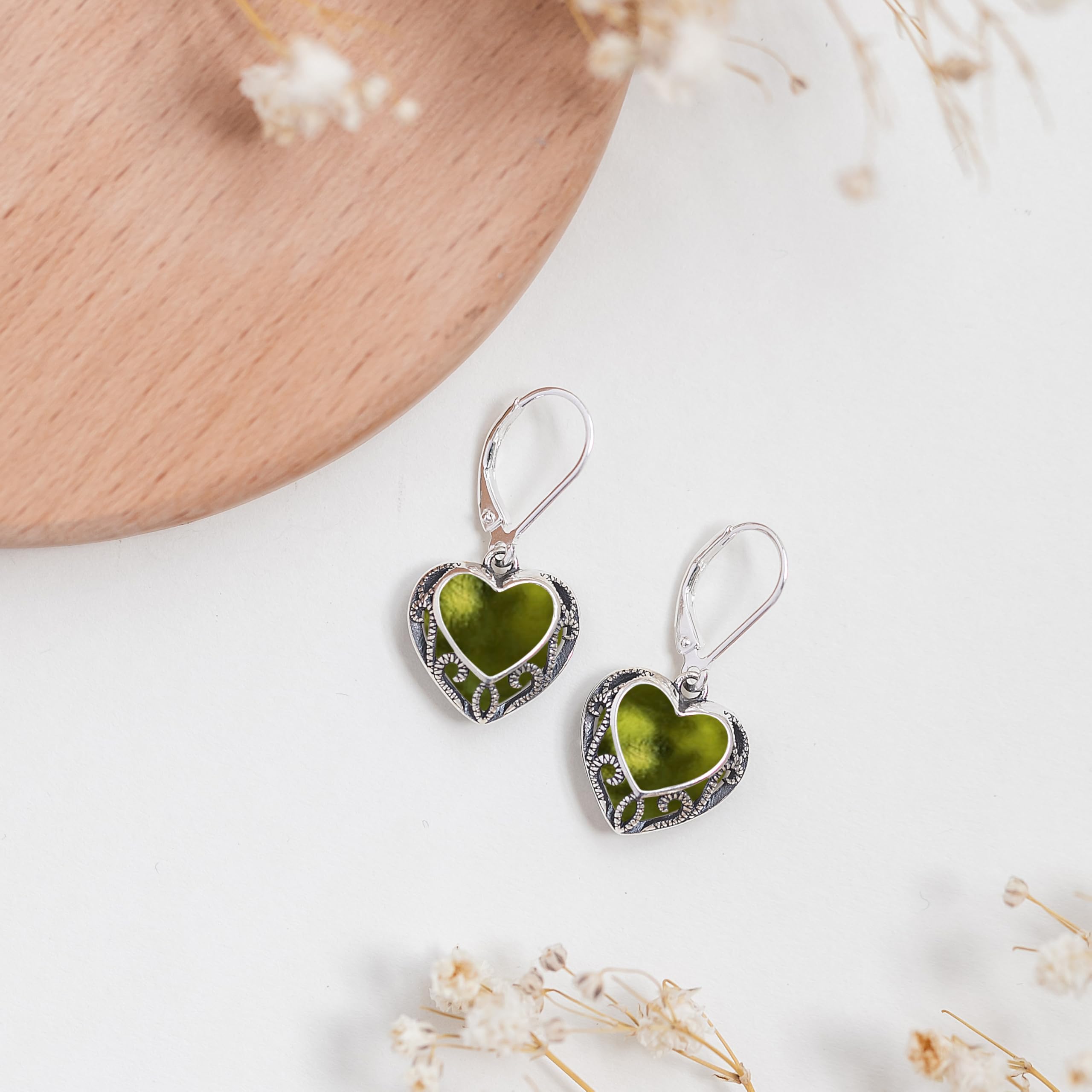 Bottled Up Designs Handmade Homespun Hearts Earrings, Recycled Vintage Glass, Sterling Silver, Eco Friendly, Made in USA, Mothers Day, Women, Anniversary