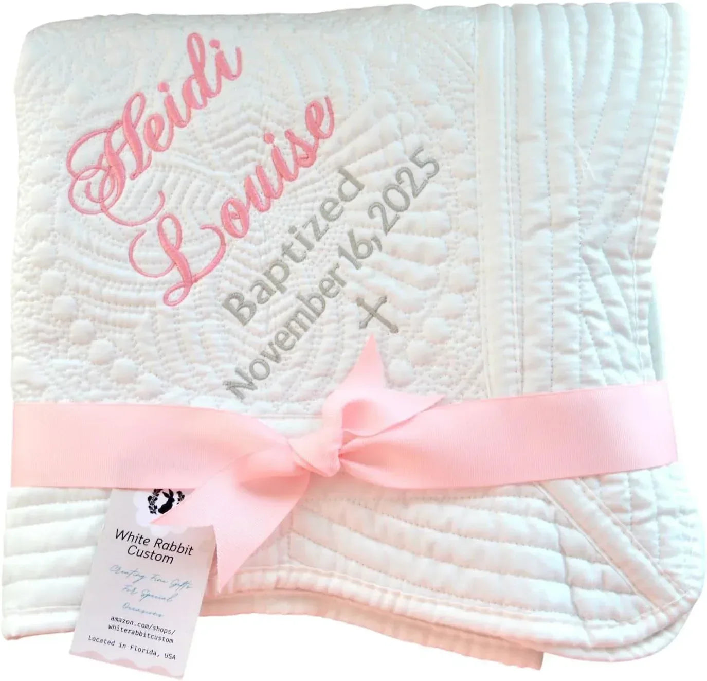 Personalized Baby Blanket Baptism Cotton Quilt Girl Boy Gift Embroidered Name Date Custom Monogrammed Grandparent Christian Gift Customized - Handmade Lifestyle Shop