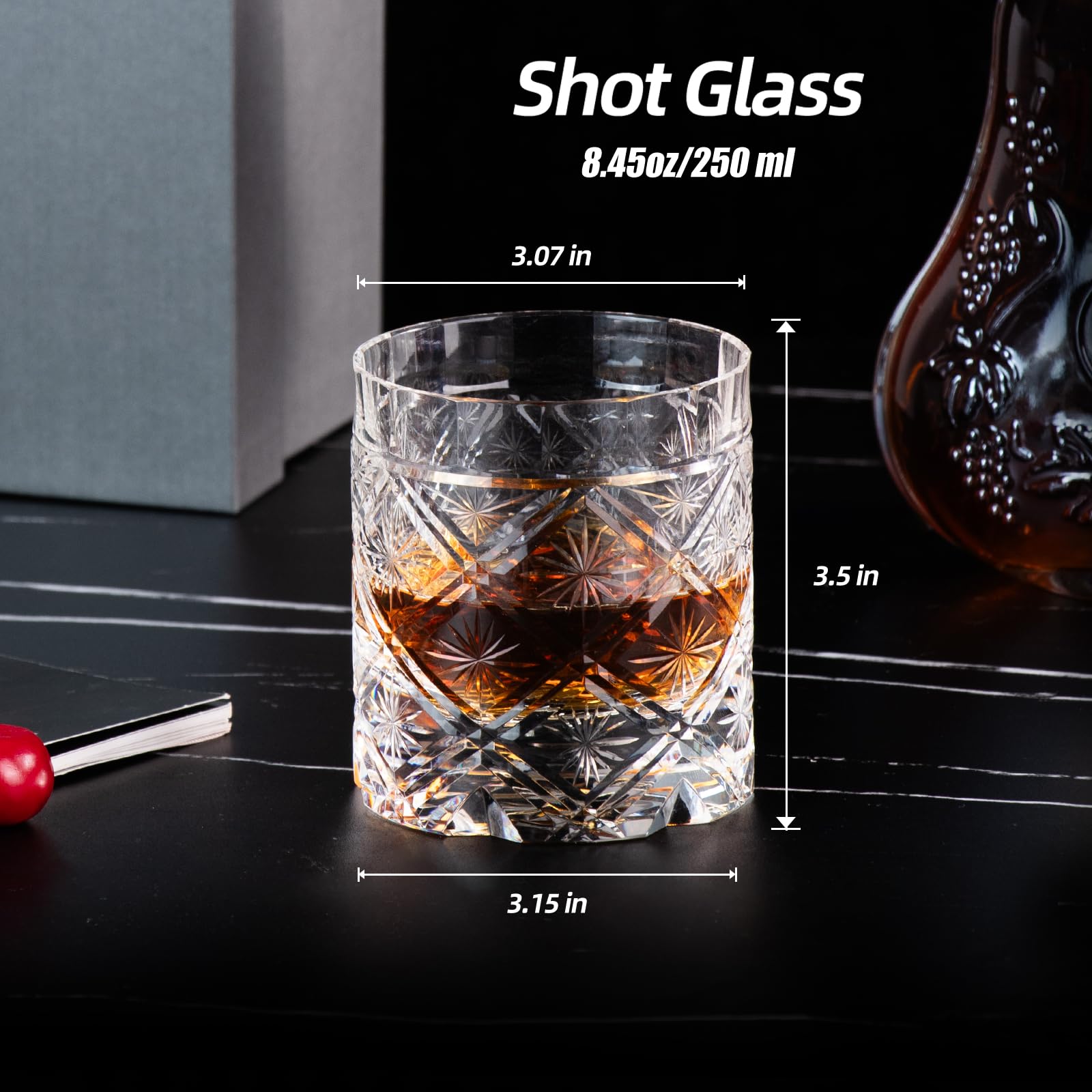 KAMMAK Crystal Whiskey Glasses Set of 2, Handcrafted 7.1oz Old Fashioned Glasses Stemless, Luxury Cocktail Glasses, Hand Blown Scotch Cup for Women, Men Gift for Rocks, Bourbon Barware, Bar