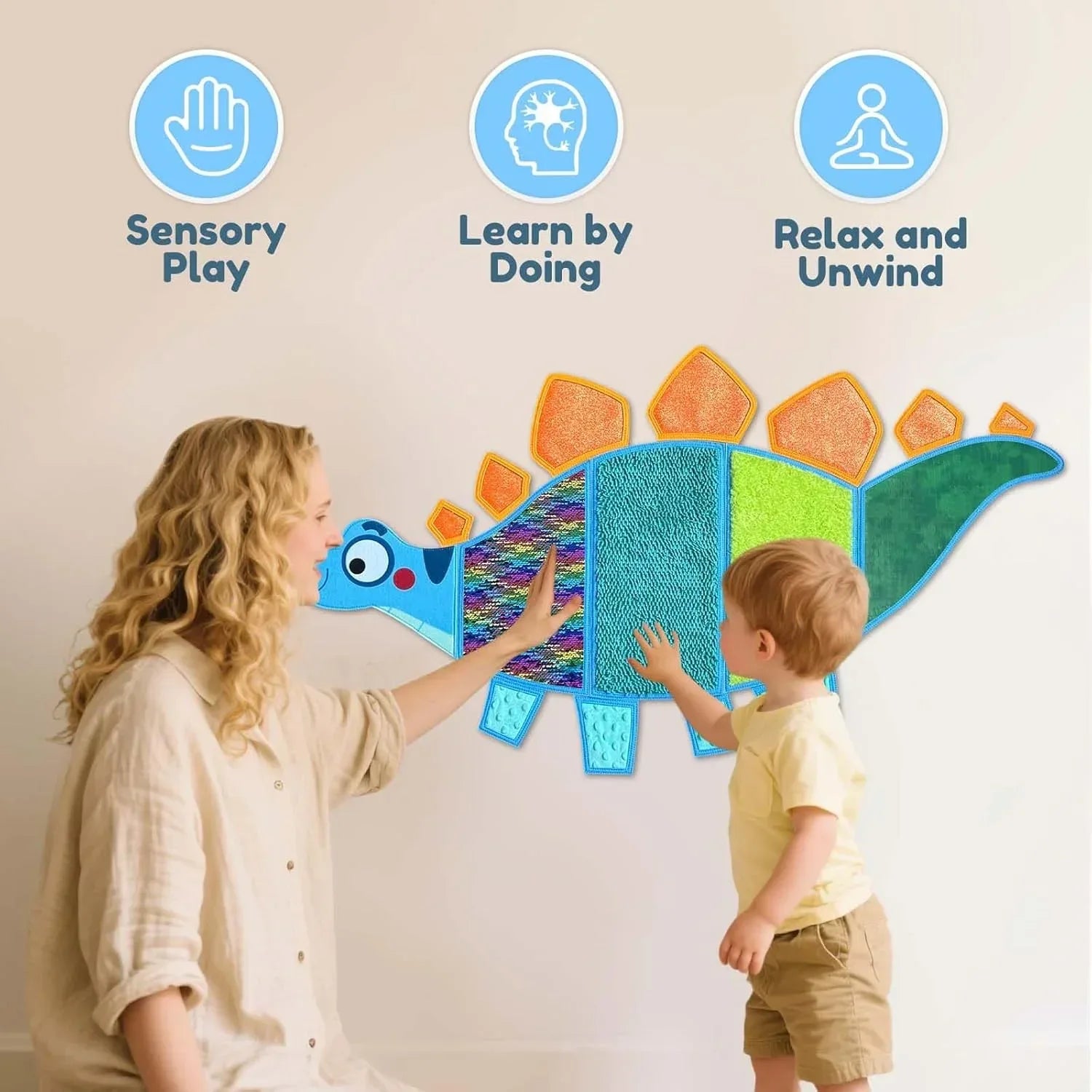 Sensory Wall Panel for Kids, Texture-Packed Sensory Mats for Playroom Wall Decor, Tactile Sensory Wall Toys for Kids with Autism, Activity Wall Busy Board (Dinosaur-1) - Handmade Lifestyle Shop