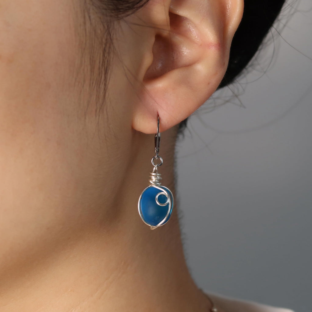 Handmade Sea Glass Wire Wrap Drop Earrings Jewelry ，Beach Earrings, Summer Gift, Ocean Jewelry Inspirational Gifts for Women, Mom, Sister