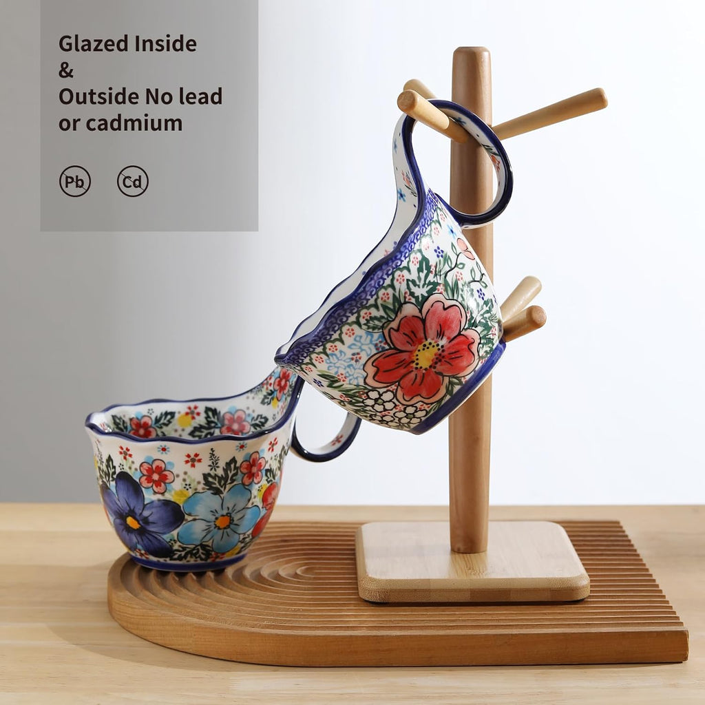 ALMA Handpainted Soup Bowl with Handle, 18.6oz Ceramic Cereal Bowl, Microwave &Dishwasher Safe,Loop Handle Bowl Great for Soup, Chili, Stew, Ice cream