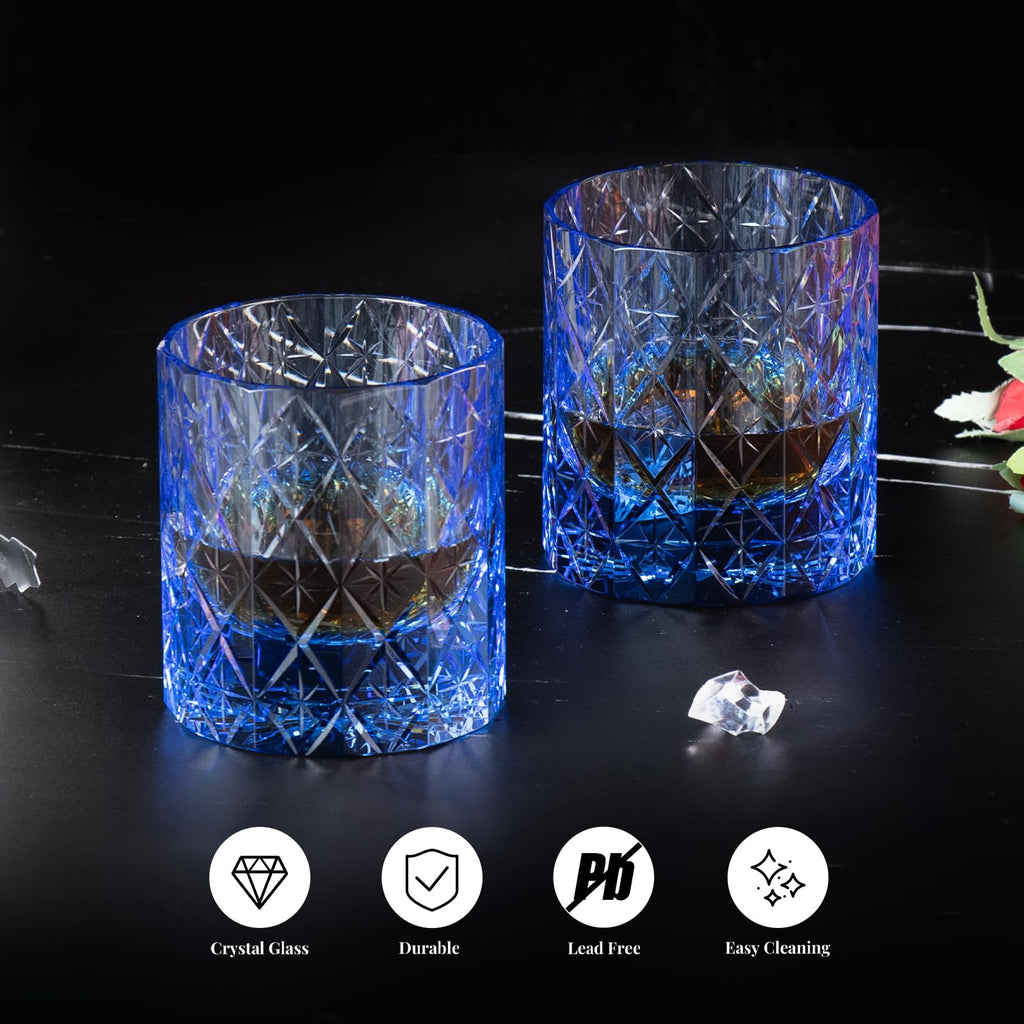 KAMMAK Crystal Whiskey Glasses Set of 2, Handcrafted 7.1oz Old Fashioned Glasses Stemless, Luxury Cocktail Glasses, Hand Blown Scotch Cup for Women, Men Gift for Rocks, Bourbon Barware, Bar
