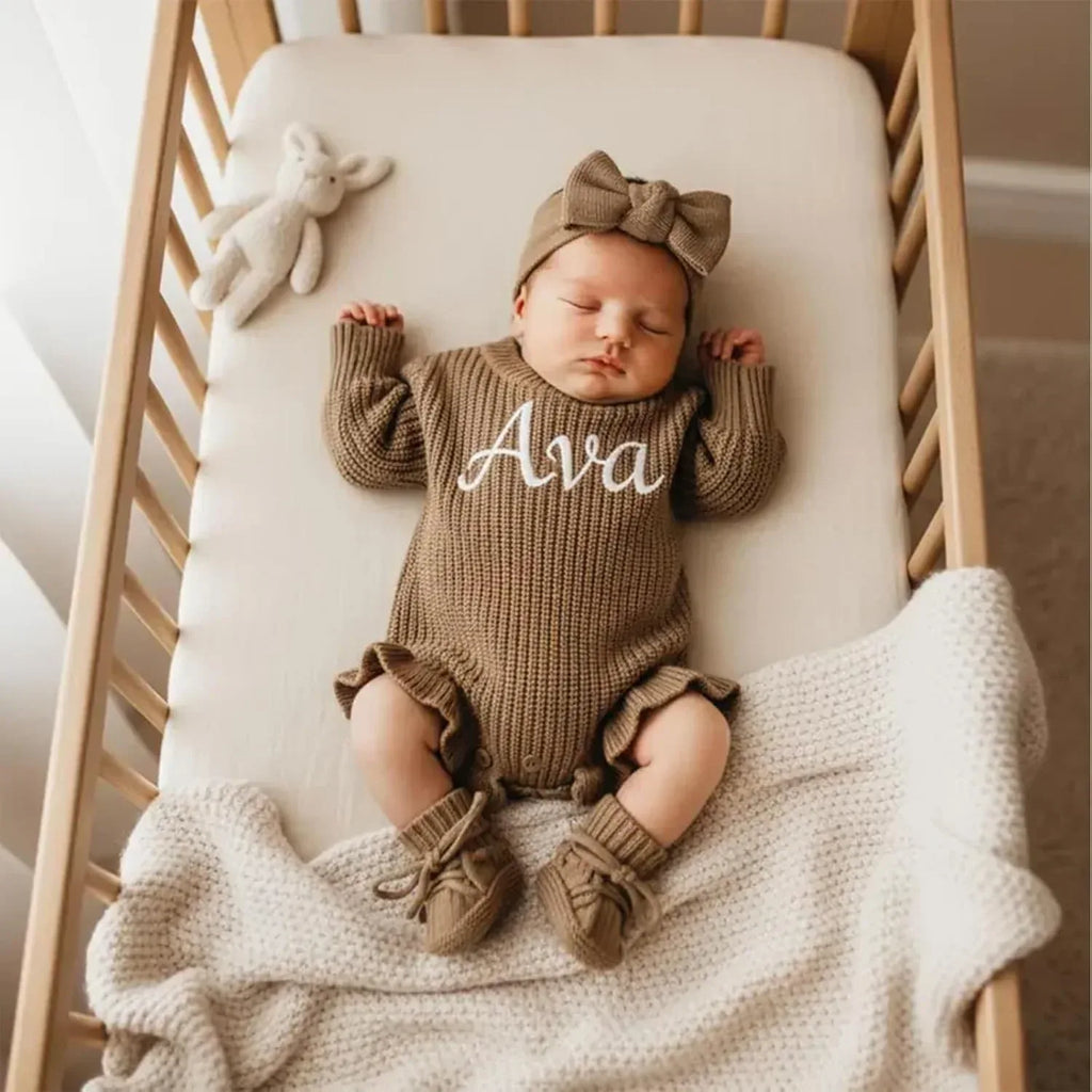 Personalized Embroidered Baby Romper Set - Cotton Newborn Coming Home Outfit, Knit Sweater with Hat & Booties,Gender Neutral Gift - Handmade Lifestyle Shop