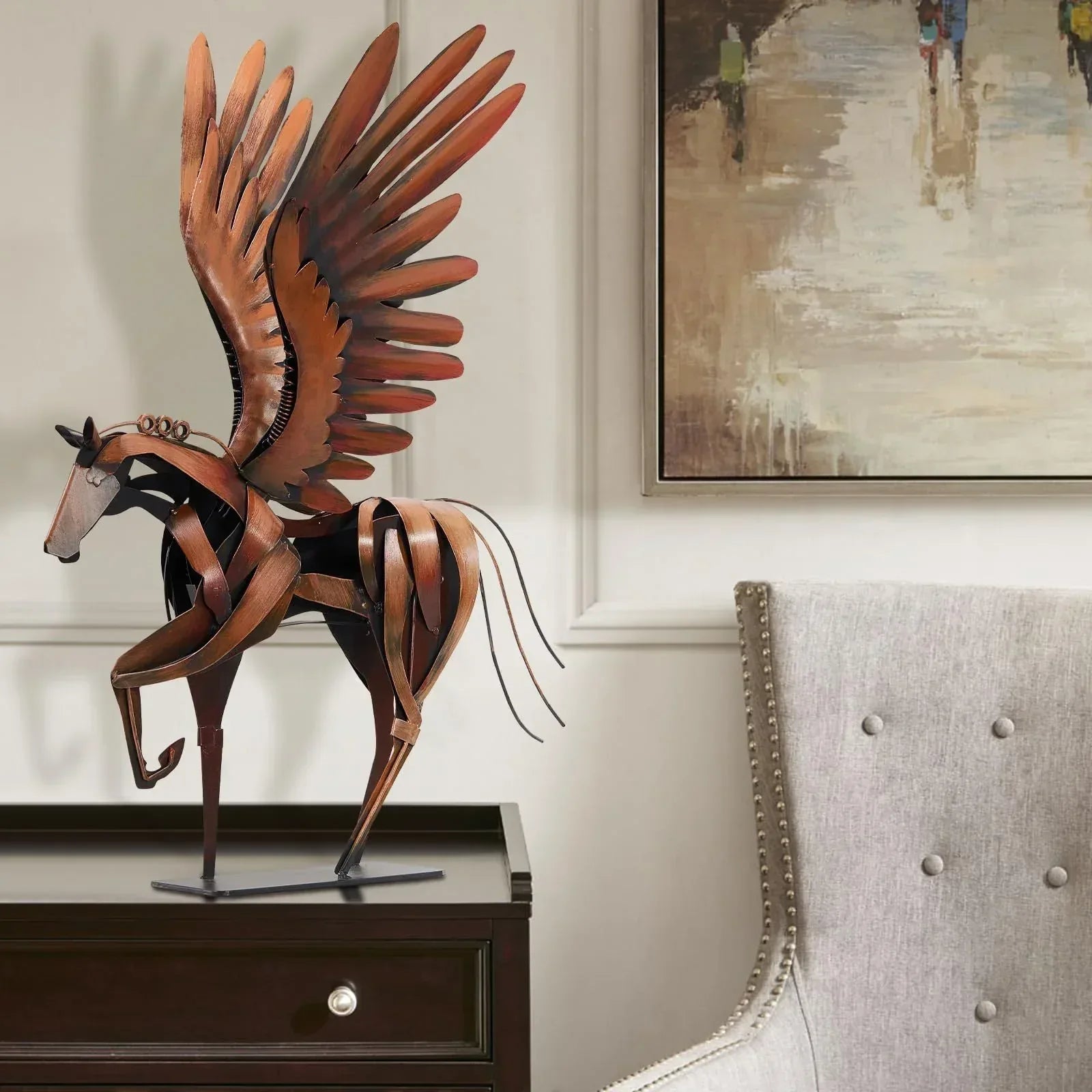 Horse Statue Décor Artwork, 24" H Handmade Metal Pegasus Greek Flying Horse Sculpture, Hand-Painted Animal Figurines for Home Living Room Office (Brown with Wings) - Handmade Lifestyle Shop