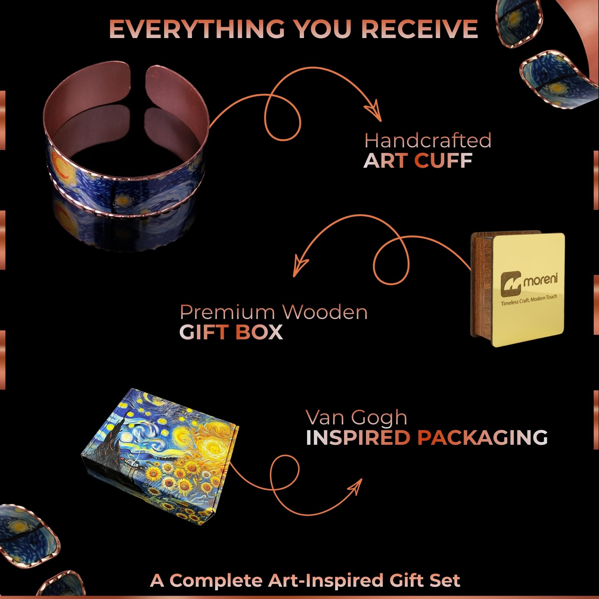 Moreni Copper Bracelet for Women with Wooden Gift Box – Art-Inspired Elegant & Timeless Handmade Jewelry Gift