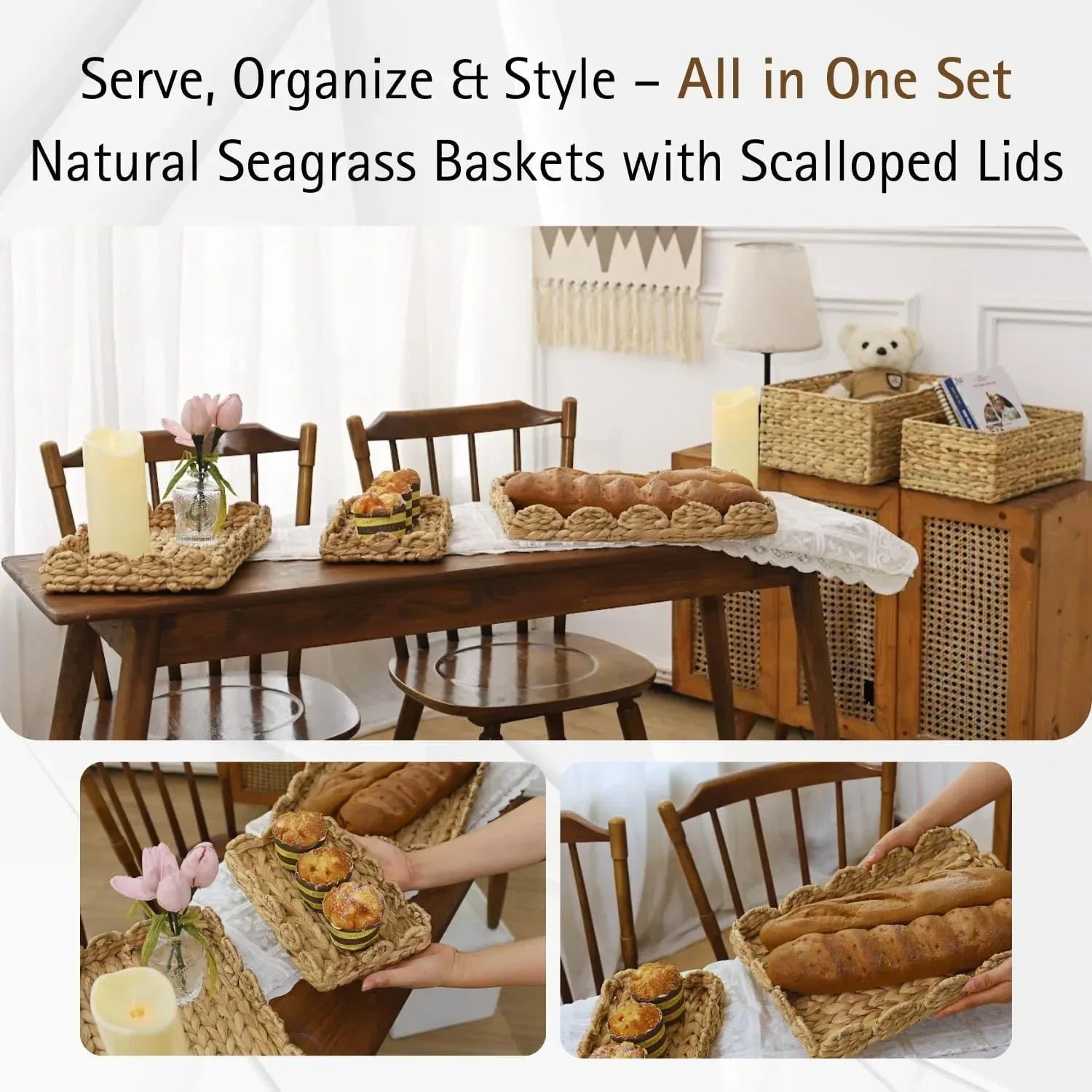 Wicker Storage Basket with Lid Set of 3 – Decorative Seagrass Boxes for Organizing Toys, Clothes & Essentials – Handwoven Natural Storage Bins for Home Decor - Handmade Lifestyle Shop