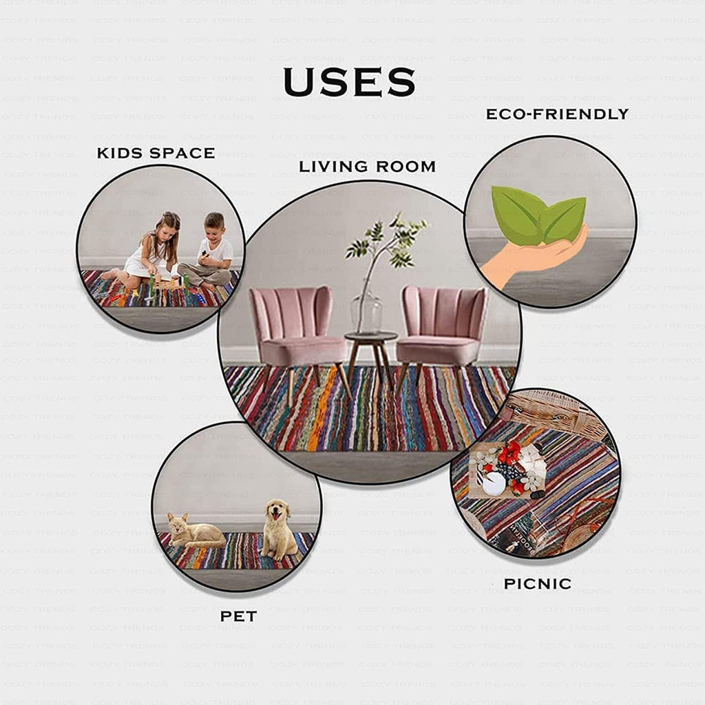 Handmade Cotton Rag Rug 24x36'' | 2x3' Multicolor Area Rugs- Hand Woven Washable & Reversible for Living Room Kitchen Entryway Throw Rug with Tassel (Denim)