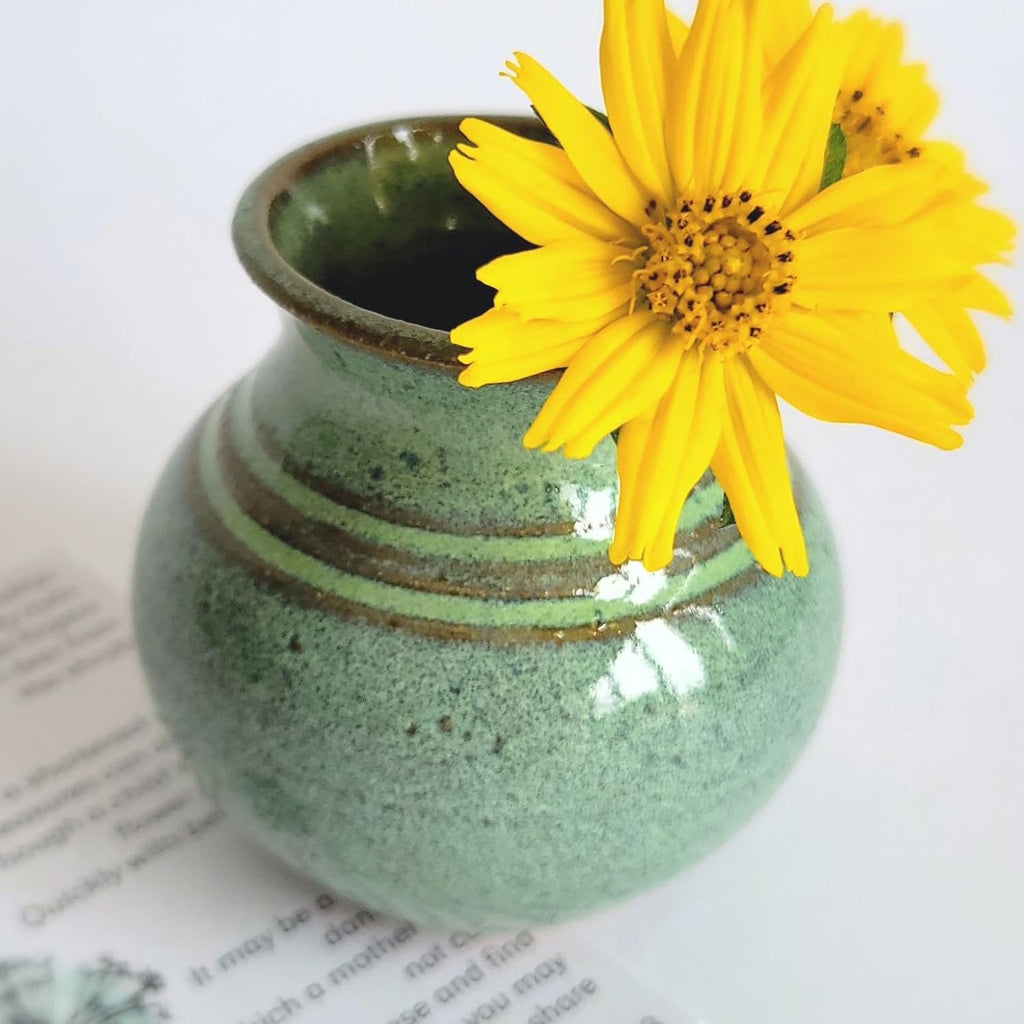 Handmade Dandelion Flower Pot for New Mommy to Be - Miniature Pottery Vase for Baby Shower Favor Presents Green (Miniature Vase w/Gift Bag)