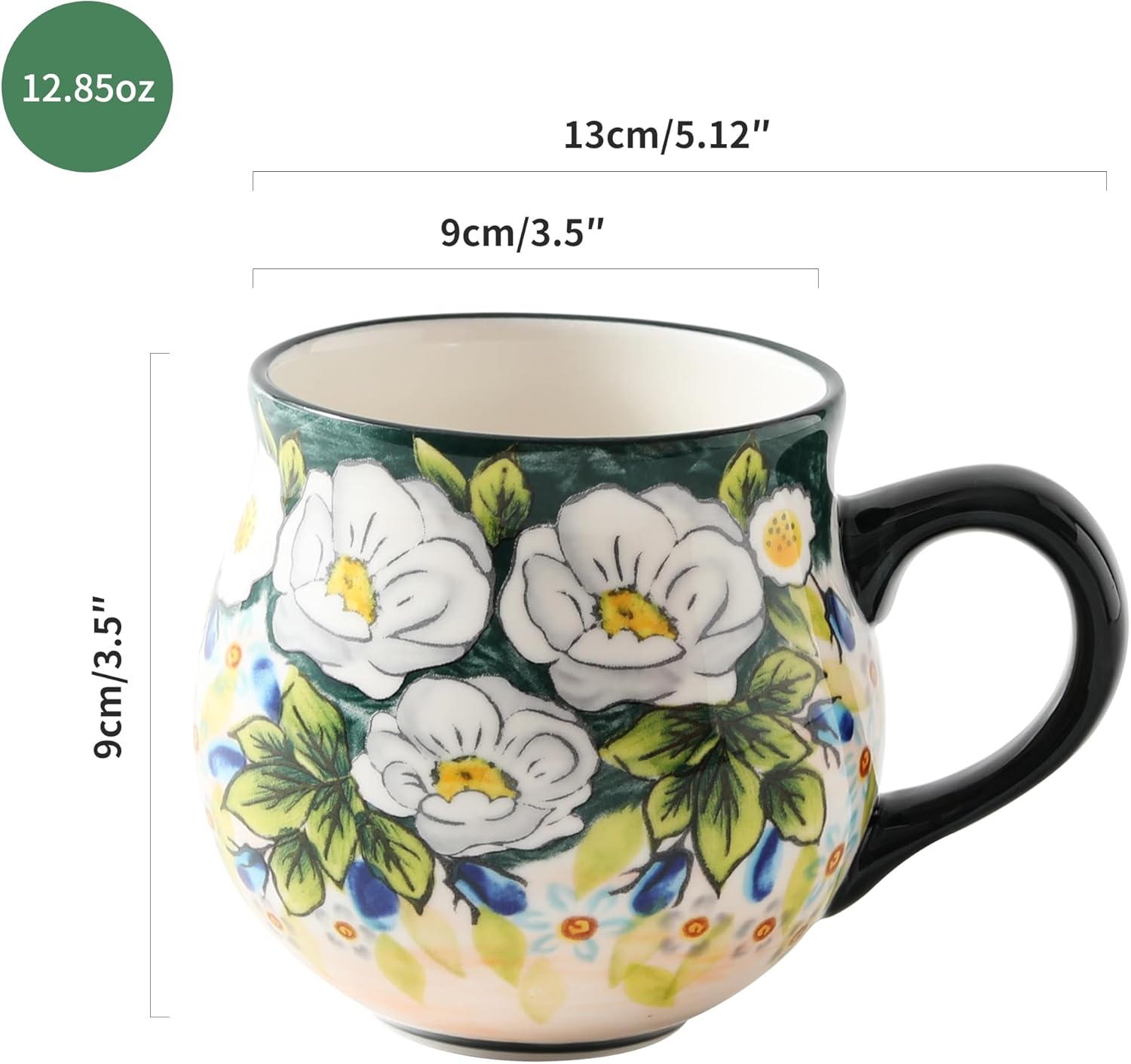 ALMA 12oz Handpainted Microwave Safe Coffee Mug, Unique Ceramic Tea Mug For Girl Friend,Mother, Woman(Assorted Flowers,Medium)