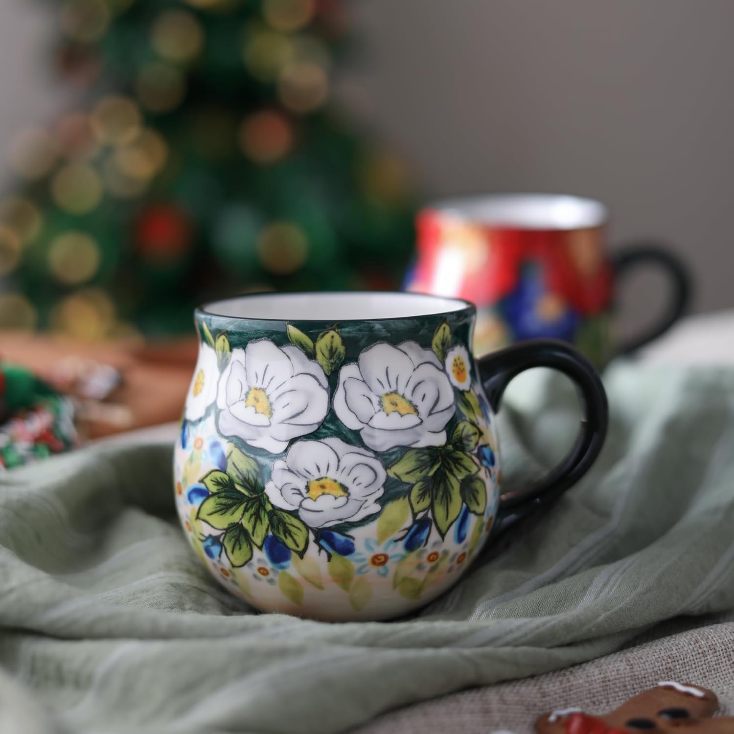 ALMA 12oz Handpainted Microwave Safe Coffee Mug, Unique Ceramic Tea Mug For Girl Friend,Mother, Woman(Assorted Flowers,Medium)