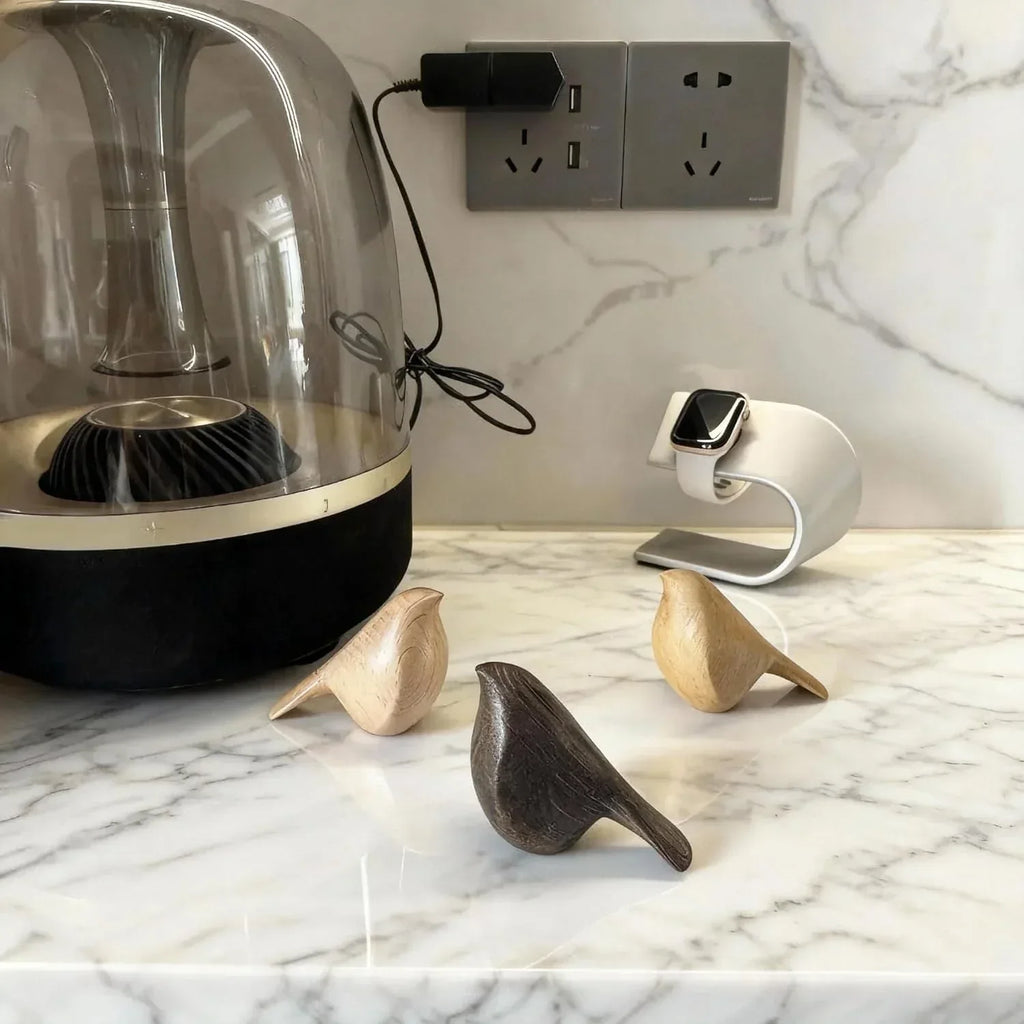 Natural Wood Bird Trio 4.1”L Set of 3 – Small Bird Sculptures & Animal Statues, Hand-Finished Modern Coffee Table Shelf Decor, Gift-Ready (3, Mixed) - Handmade Lifestyle Shop