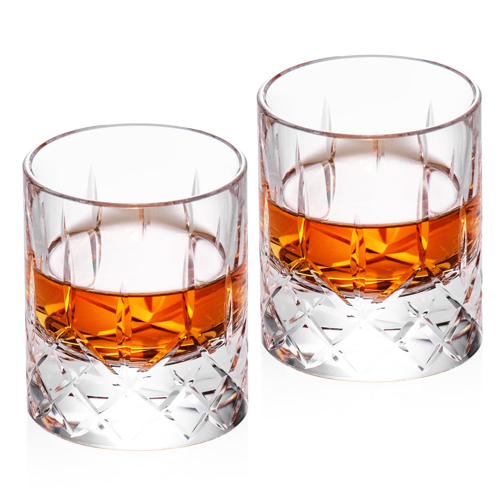 KAMMAK Crystal Whiskey Glasses Set of 2, Handcrafted 7.1oz Old Fashioned Glasses Stemless, Luxury Cocktail Glasses, Hand Blown Scotch Cup for Women, Men Gift for Rocks, Bourbon Barware, Bar