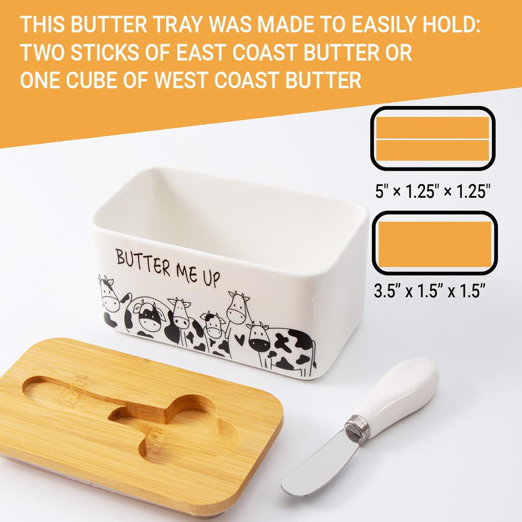 Butter Dish with Lid, Butter Dish with Lid for Countertop, White Butter Keeper Holds Up to 2 Sticks - Butter Holder and Container (Black butter me up, Large)