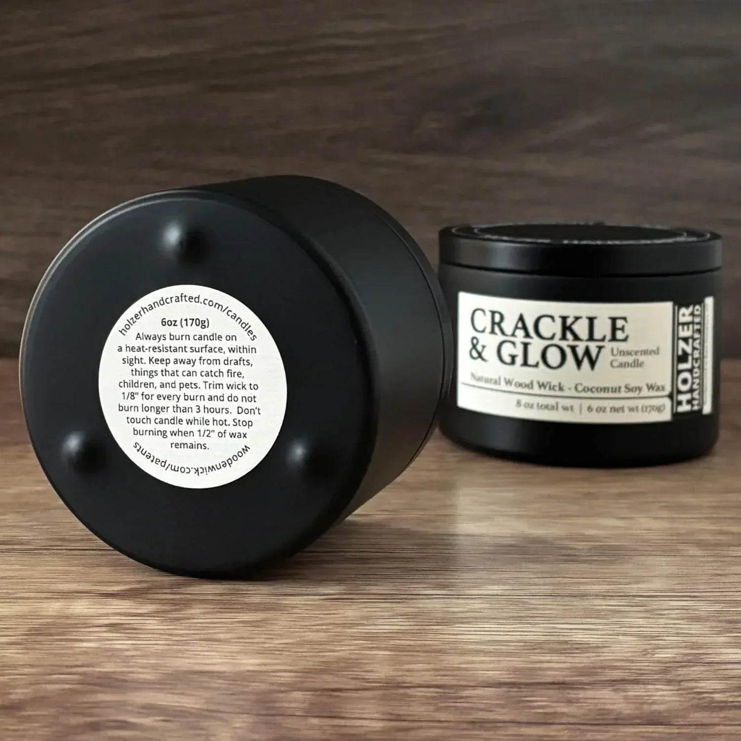 Unscented Candle Wood Wick | Fragrance-Free | Coconut Soy Candles in Black Tin | Clean Burn, Subtle Crackling Wooden Wick | Handpoured in USA by Holzer Handcrafted | 45 Hour Burn Time, 1 Candle - Handmade Lifestyle Shop