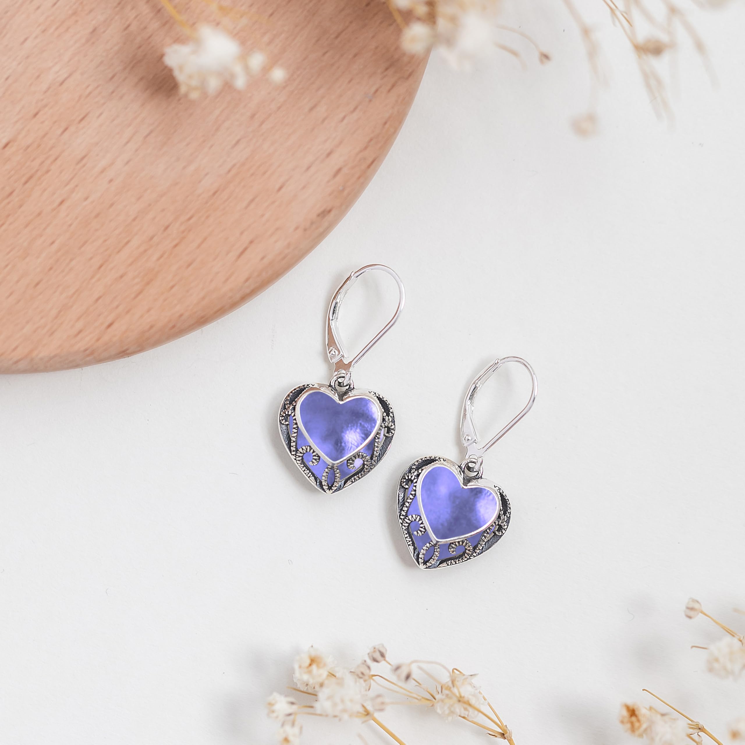 Bottled Up Designs Handmade Homespun Hearts Earrings, Recycled Vintage Glass, Sterling Silver, Eco Friendly, Made in USA, Mothers Day, Women, Anniversary