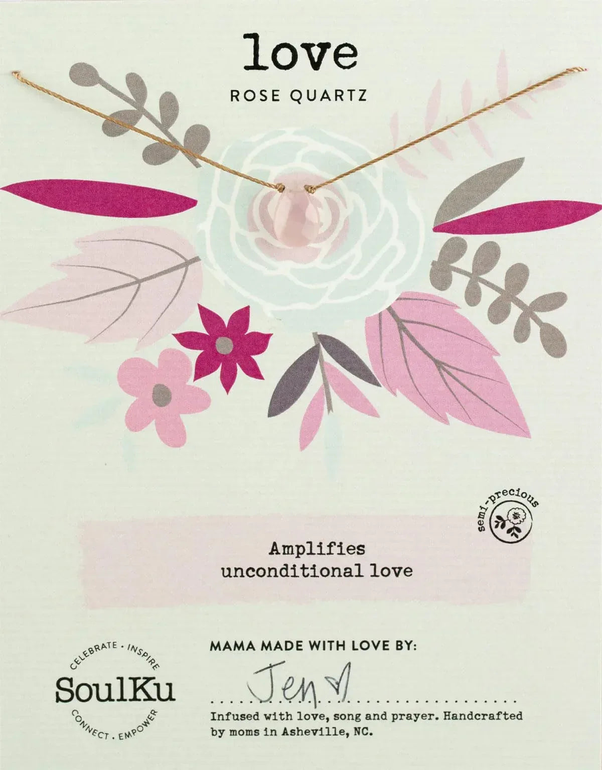 SoulKu Handcrafted Necklace, Empowerment Jewelry With Healing Crystal, Inspirational Jewelry For Women, Mom & Sister Gifts, 2" Extender With Lobster Clasp, 16" Nylon Cord - Handmade Lifestyle Shop