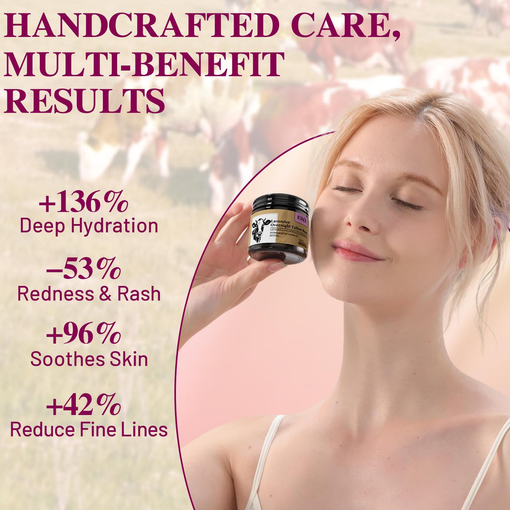 Beef Tallow Honey Balm, Grass-Fed Tallow Moisturizer for Face and Body, Deep Hydration Cream with White Tea Scent, Handmade Natural Skin Nourishment, 2.1 oz