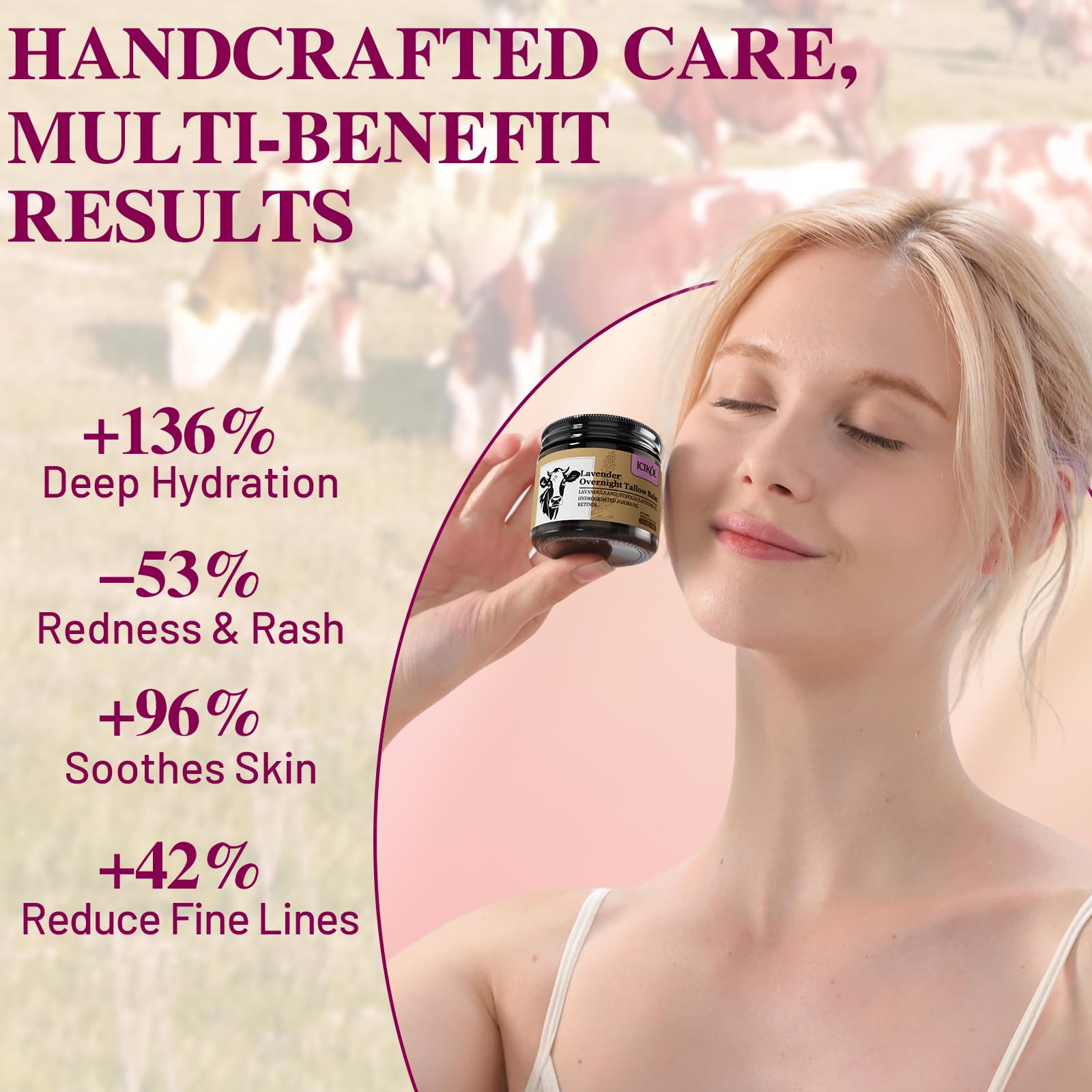 Beef Tallow Honey Balm, Grass-Fed Tallow Moisturizer for Face and Body, Deep Hydration Cream with White Tea Scent, Handmade Natural Skin Nourishment, 2.1 oz