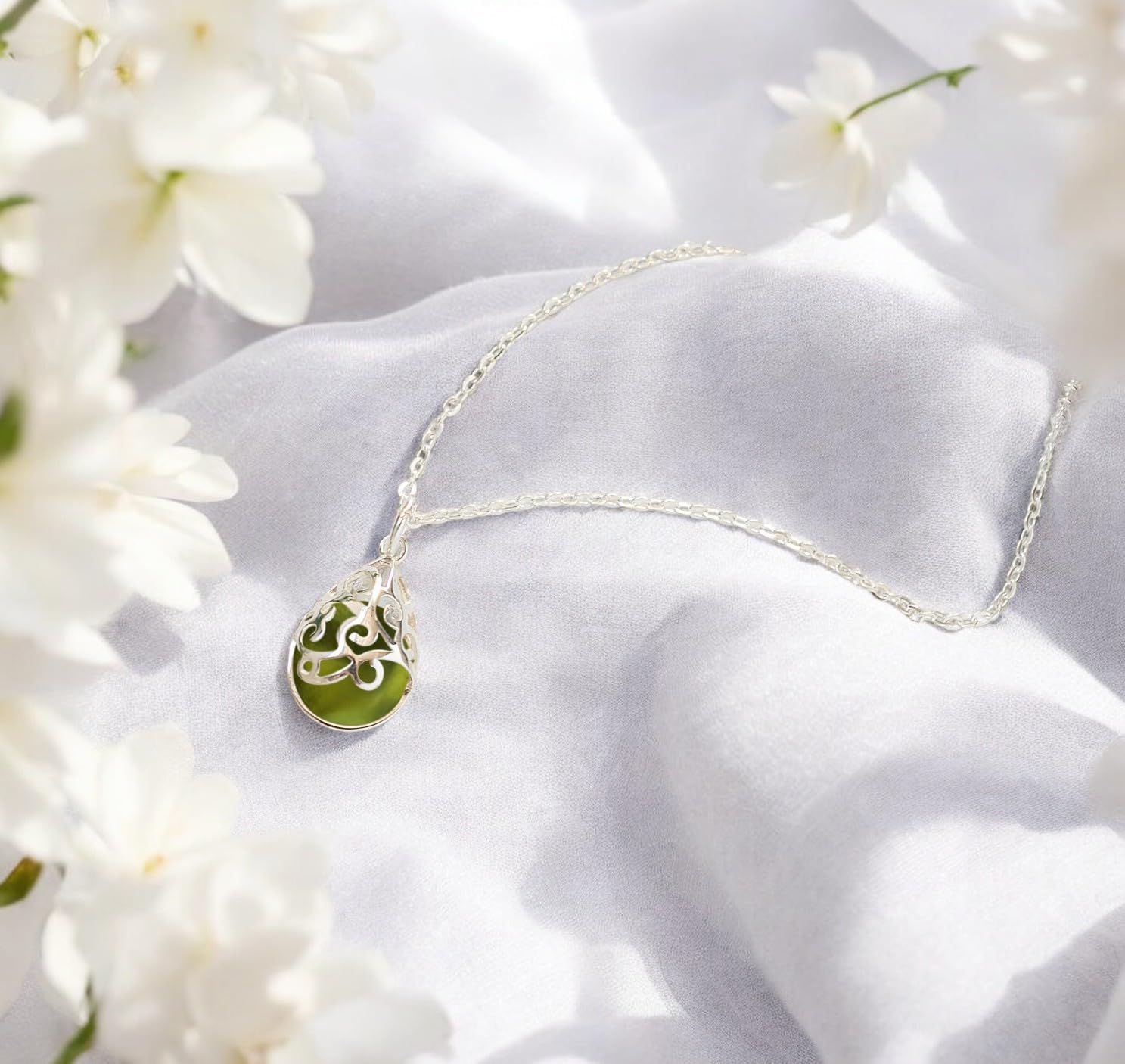 Bottled Up Designs Handmade Filigree Teardrop Necklace, Recycled Antique Glass, Sterling Silver, Eco Friendly, Made in USA, Birthday Gifts, Mothers Day, Women, Anniversary