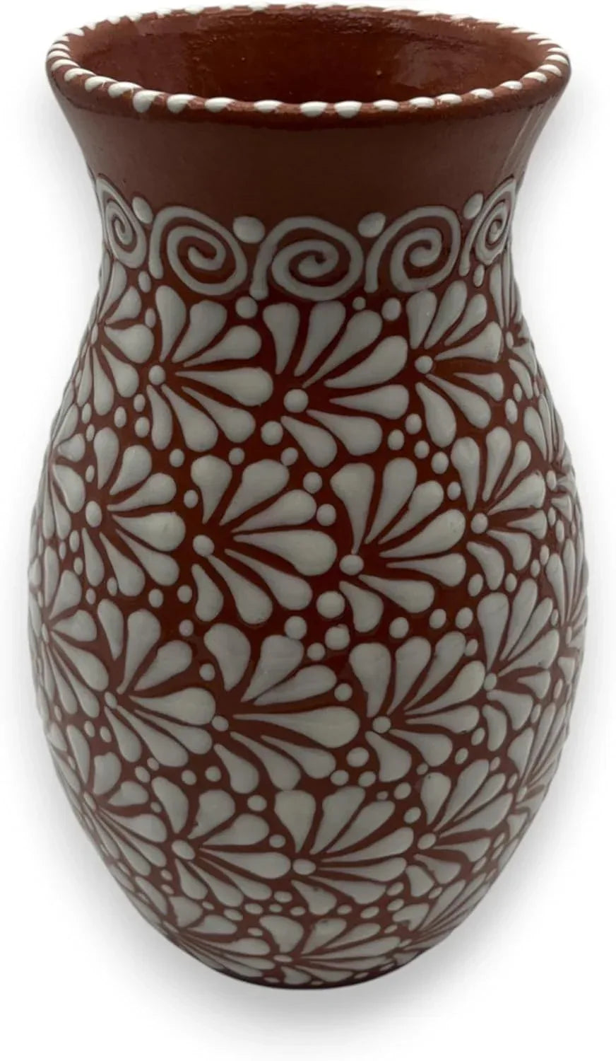 Brown & White Talavera Vase | Handcrafted Relief Pottery - Handmade Lifestyle Shop
