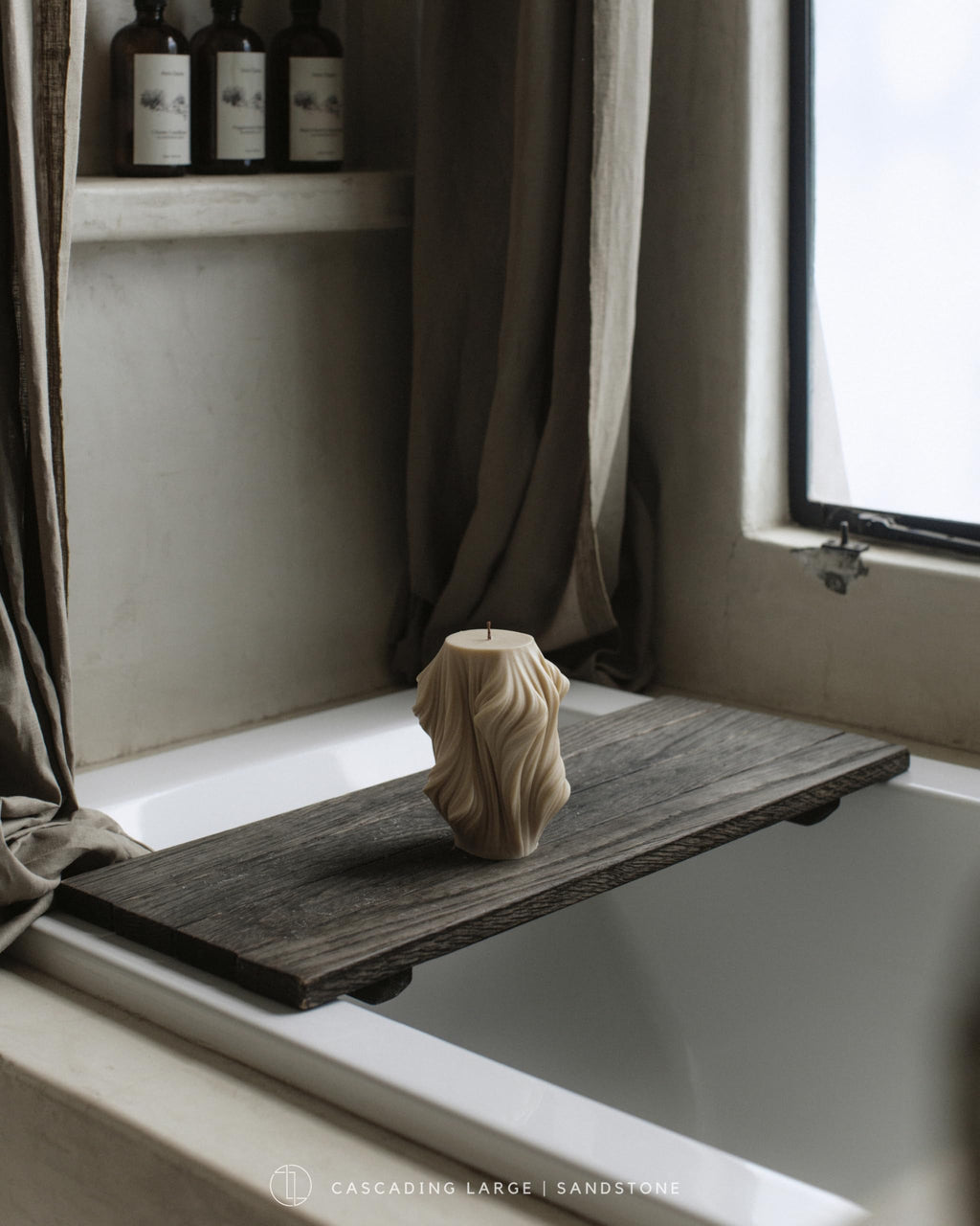 LAWA Cascading Wave Candle - Large Beautiful Handmade Pillar Scented Soy Wax Elegant Bubble Aesthetic Candle Housewarming Gift Home Room Shelf Decor Idea Olive Beige (Large)