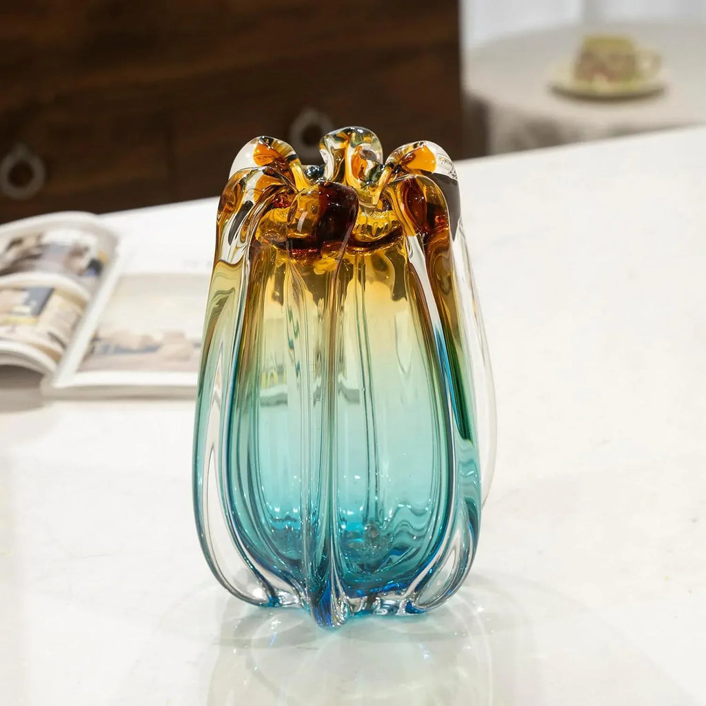 Hand Blown Glass Flower vases, Unique Glass vases, Wide Mouth vases, Small Modern Art Deco Glass vases for Home Living Room, Office, Table centerpieces, Bookshelves and Wedding Decorations - Handmade Lifestyle Shop