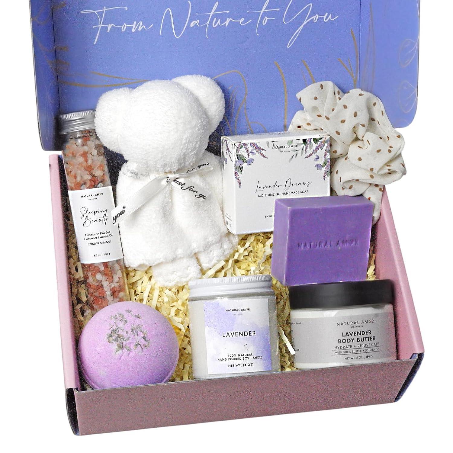 Natural Amor Handmade Spa Gift Set 6 pcs– Includes Citrus Bath Bomb, Lavender Hand Cream, Soap, Bath Salt, Candle – Relaxing Self-Care Kit for Women - Handmade Lifestyle Shop